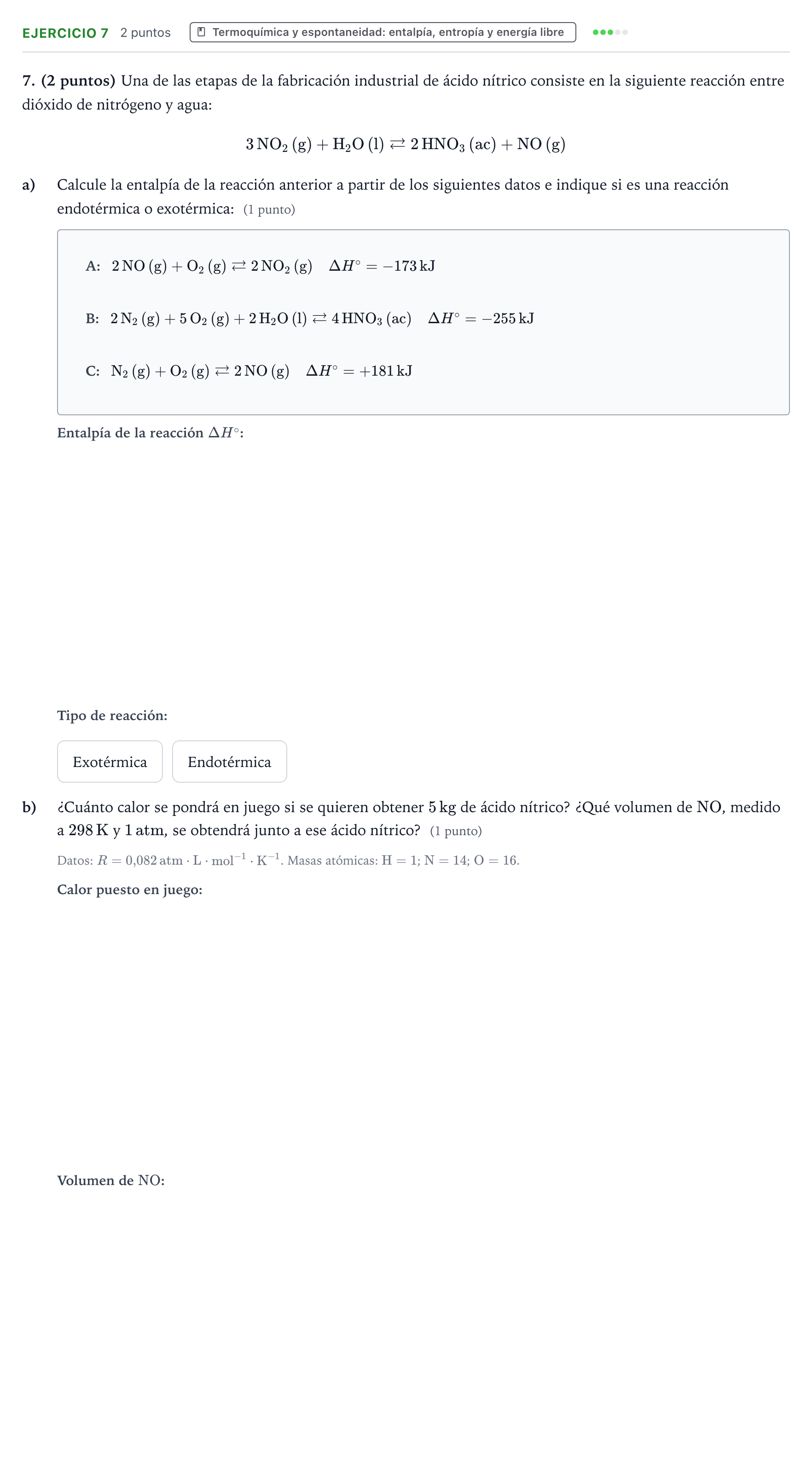 Enunciado: Problema 7 · Química PAU Aragón Ordinaria 2024