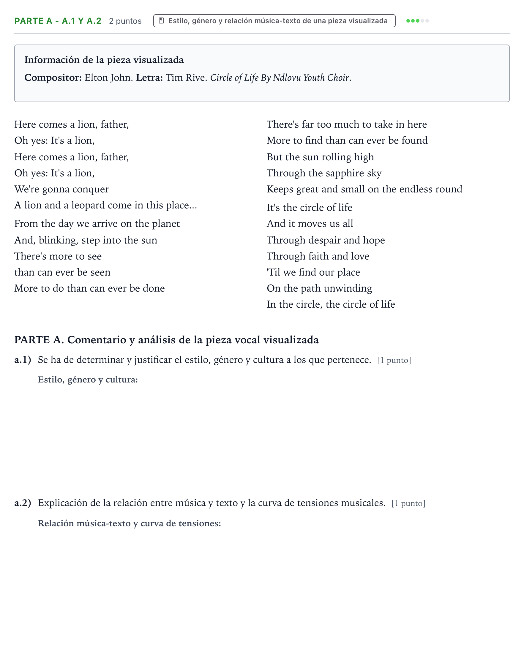 Enunciado: Ejercicio Parte A - a.1 y a.2 · Coro y Técnica Vocal PAU Aragón Ordinaria 2024