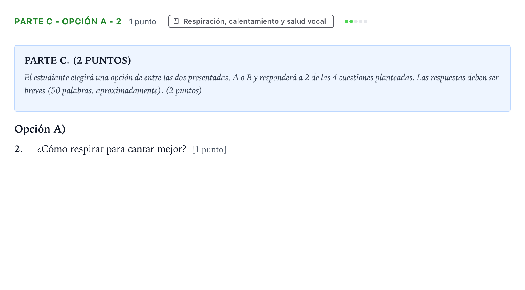 Enunciado: Ejercicio Parte C - Opción A - 2 · Coro y Técnica Vocal PAU Aragón Ordinaria 2024