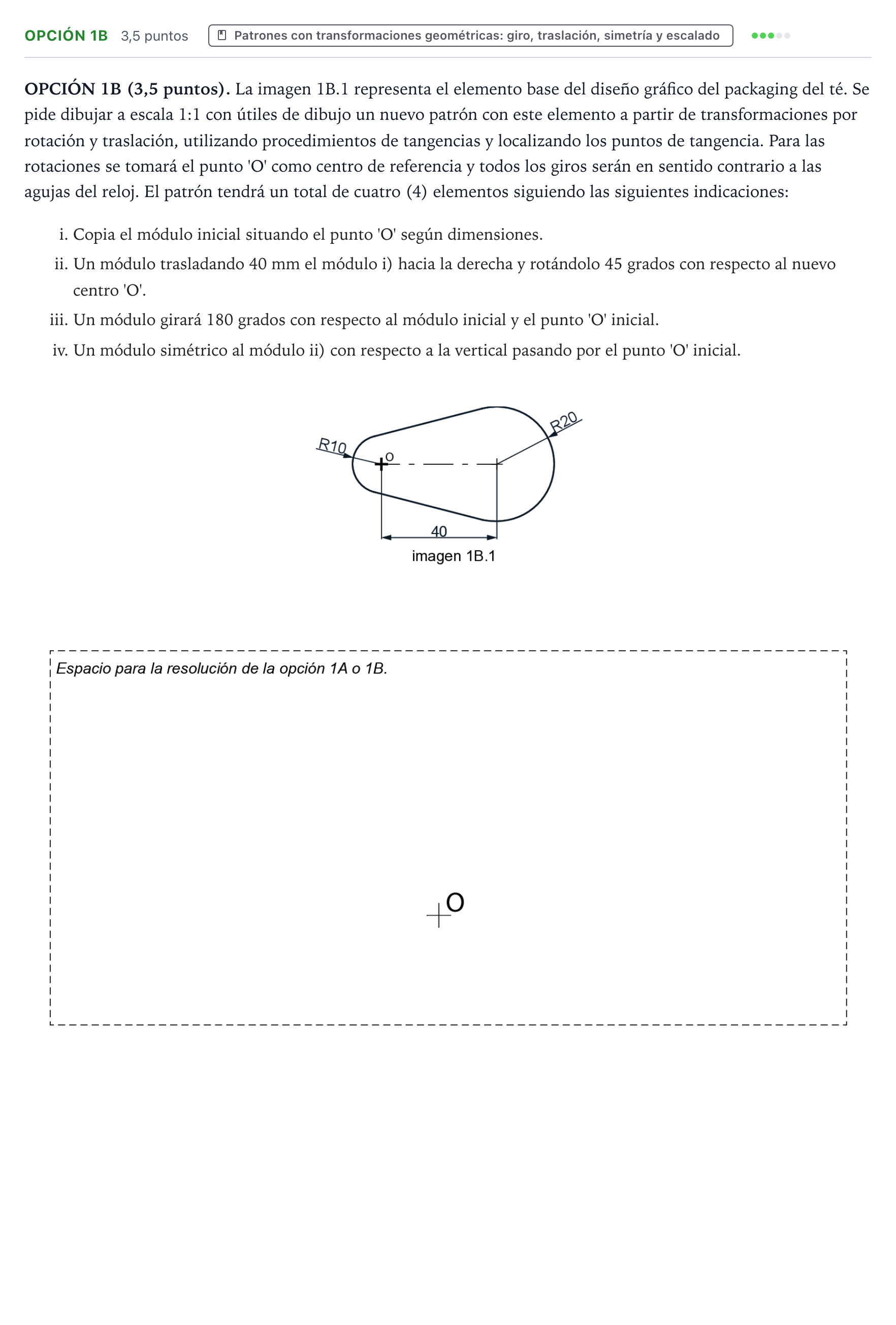 Enunciado: Opción 1B · Dibujo Técnico Aplicado a las Artes Plásticas y al Diseño PAU Aragón Ordinaria 2024