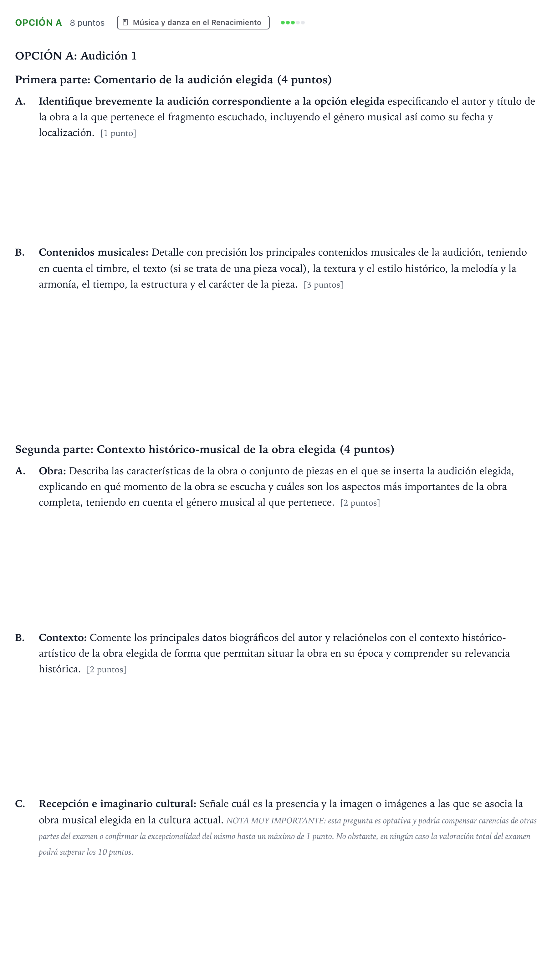 Enunciado: Opción A · Historia de la Música y de la Danza PAU Aragón Extraordinaria 2024