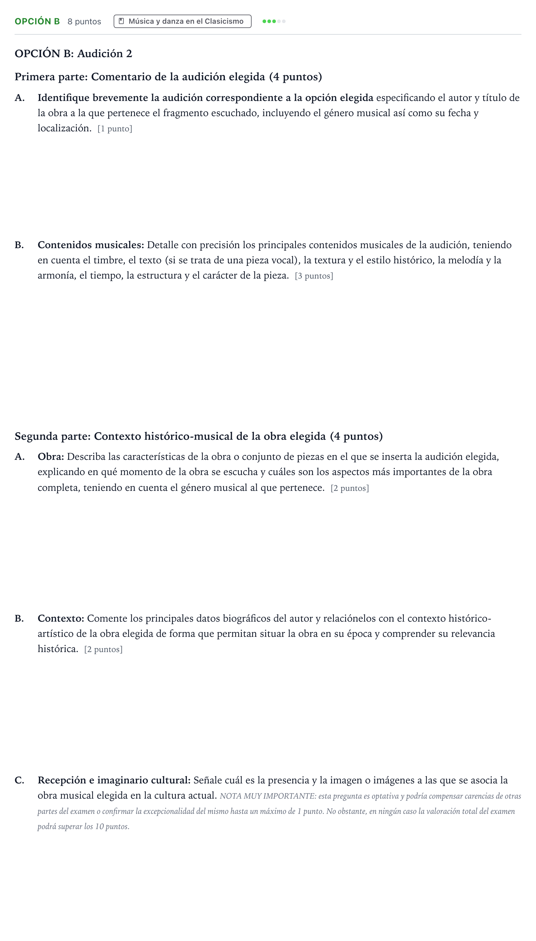 Enunciado: Opción B · Historia de la Música y de la Danza PAU Aragón Extraordinaria 2024