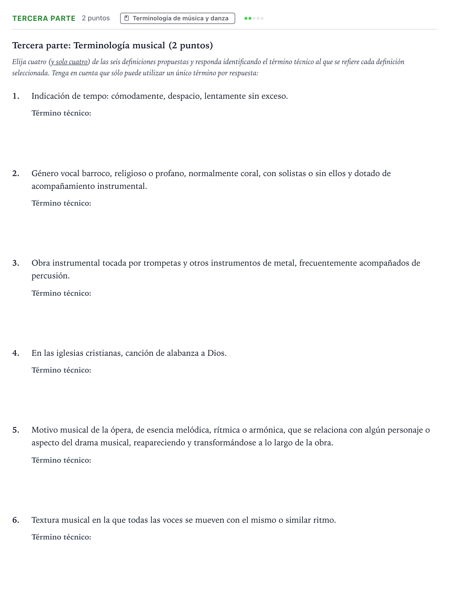 Enunciado: Ejercicio Tercera parte · Historia de la Música y de la Danza PAU Aragón Extraordinaria 2024
