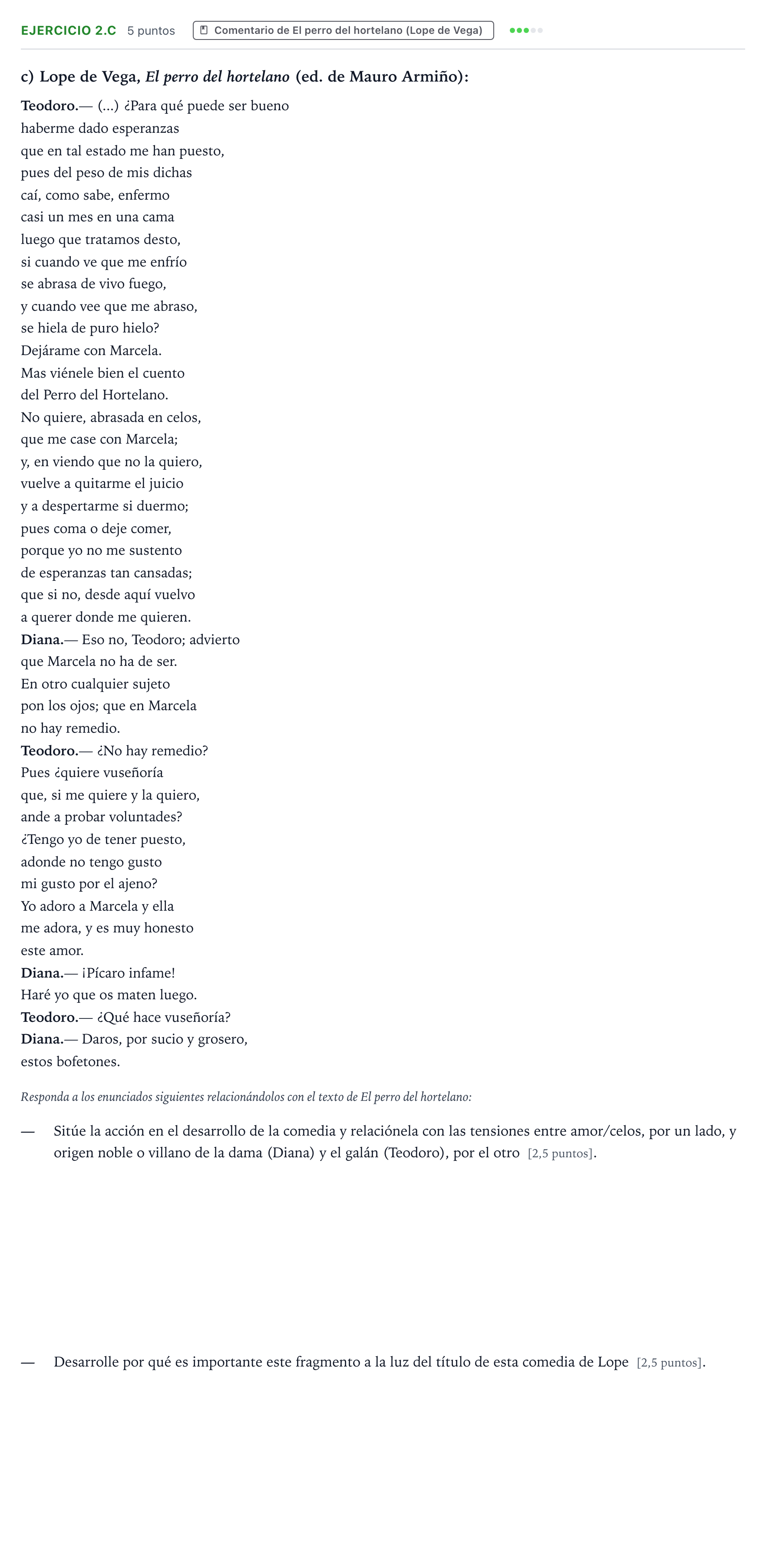 Enunciado: Ejercicio 2.c · Literatura Dramática PAU Aragón Extraordinaria 2024