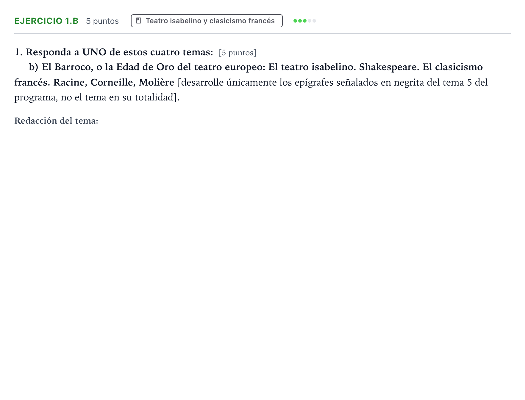 Enunciado: Ejercicio 1.b · Literatura Dramática PAU Aragón Ordinaria 2024