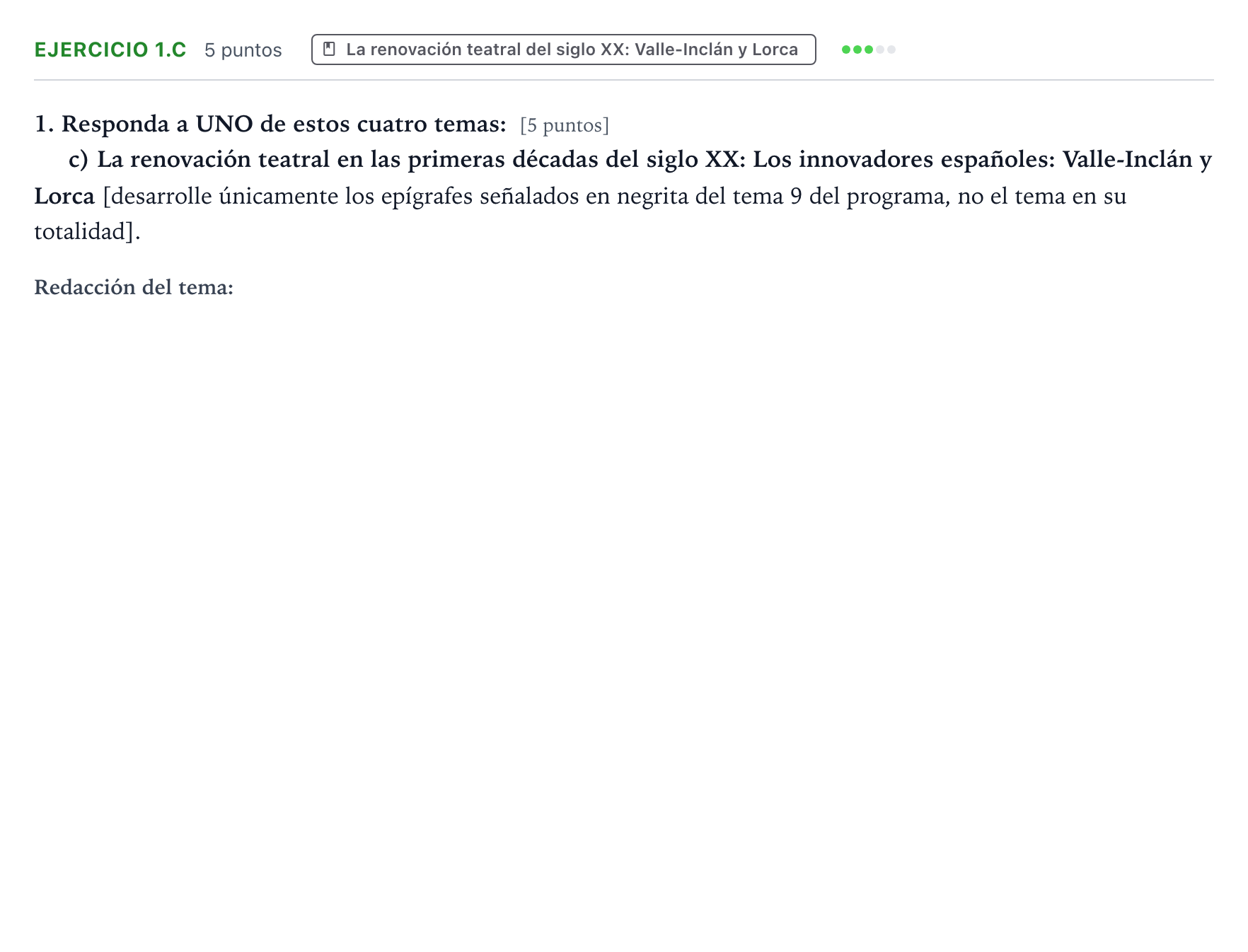 Enunciado: Ejercicio 1.c · Literatura Dramática PAU Aragón Ordinaria 2024