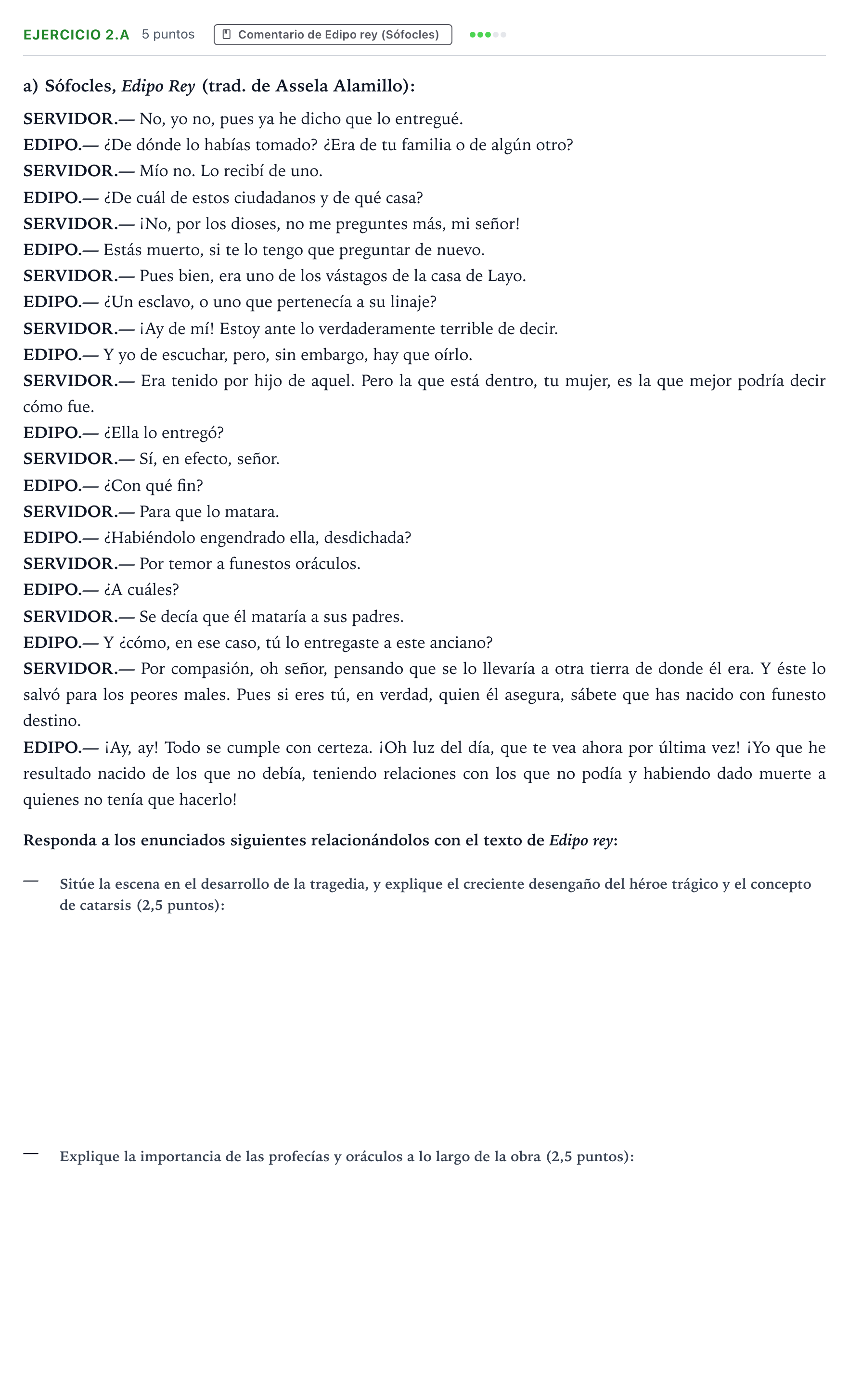 Enunciado: Ejercicio 2.a · Literatura Dramática PAU Aragón Ordinaria 2024
