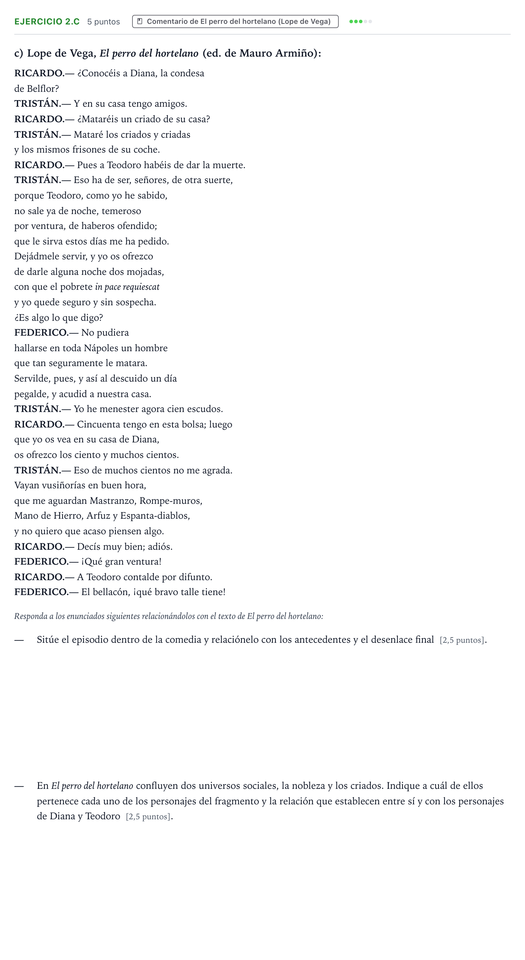 Enunciado: Ejercicio 2.c · Literatura Dramática PAU Aragón Ordinaria 2024