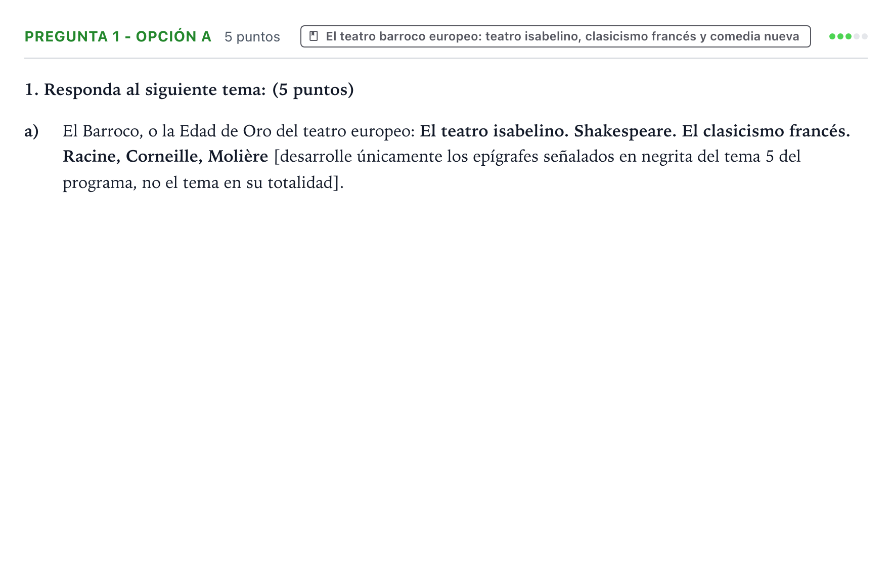 Enunciado: Pregunta 1 - Opción a · Artes Escénicas PAU Aragón Extraordinaria 2023