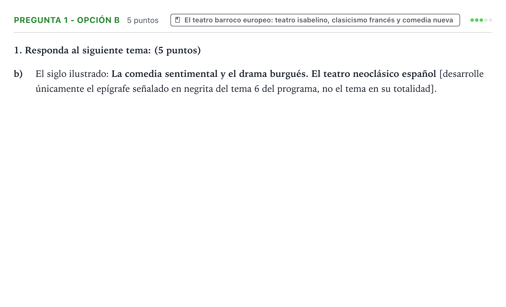Enunciado: Pregunta 1 - Opción b · Artes Escénicas PAU Aragón Extraordinaria 2023