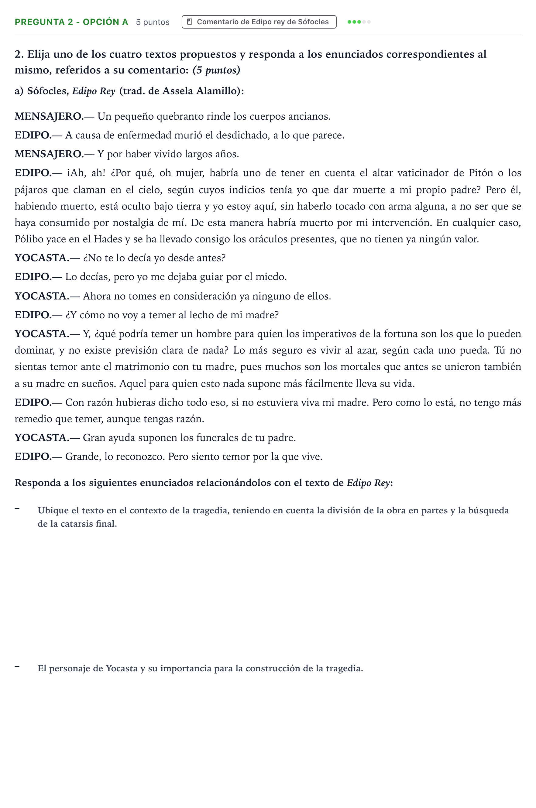 Enunciado: Pregunta 2 - Opción a · Artes Escénicas PAU Aragón Extraordinaria 2023