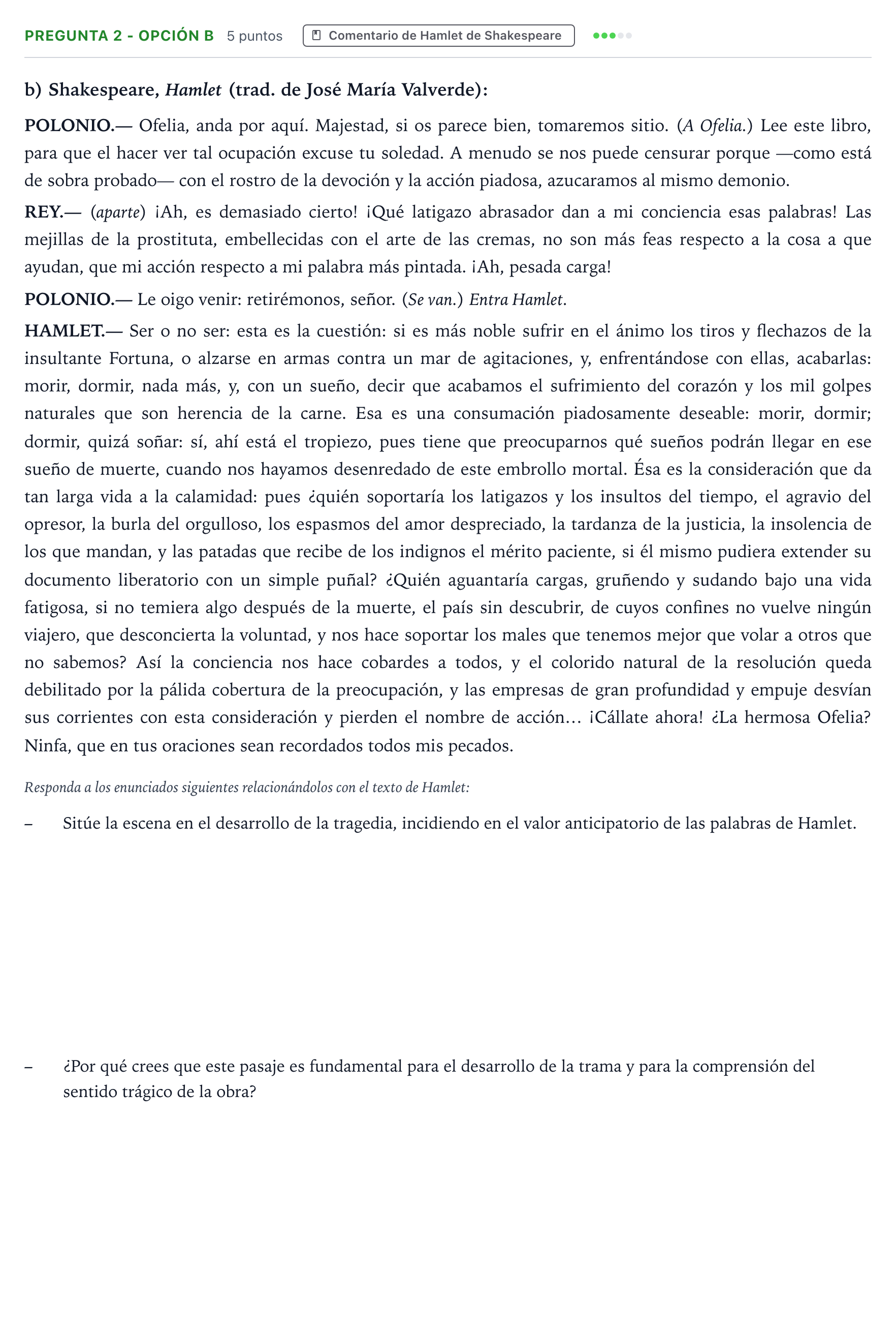 Enunciado: Pregunta 2 - Opción b · Artes Escénicas PAU Aragón Extraordinaria 2023