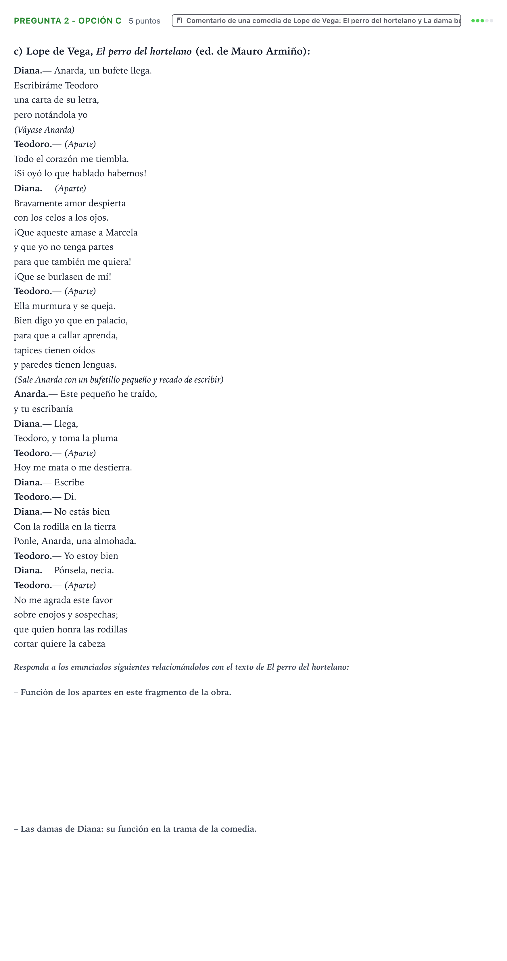 Enunciado: Pregunta 2 - Opción c · Artes Escénicas PAU Aragón Extraordinaria 2023