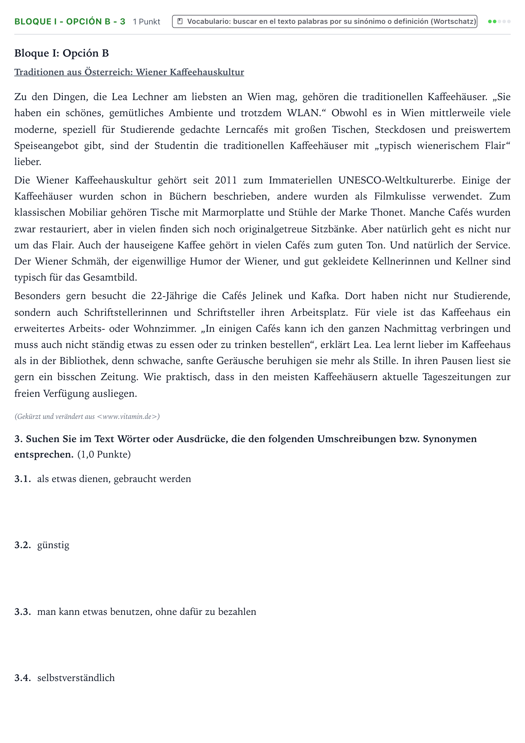 Enunciado: Bloque I - Opción B - 3 · Alemán PAU Aragón Extraordinaria 2023