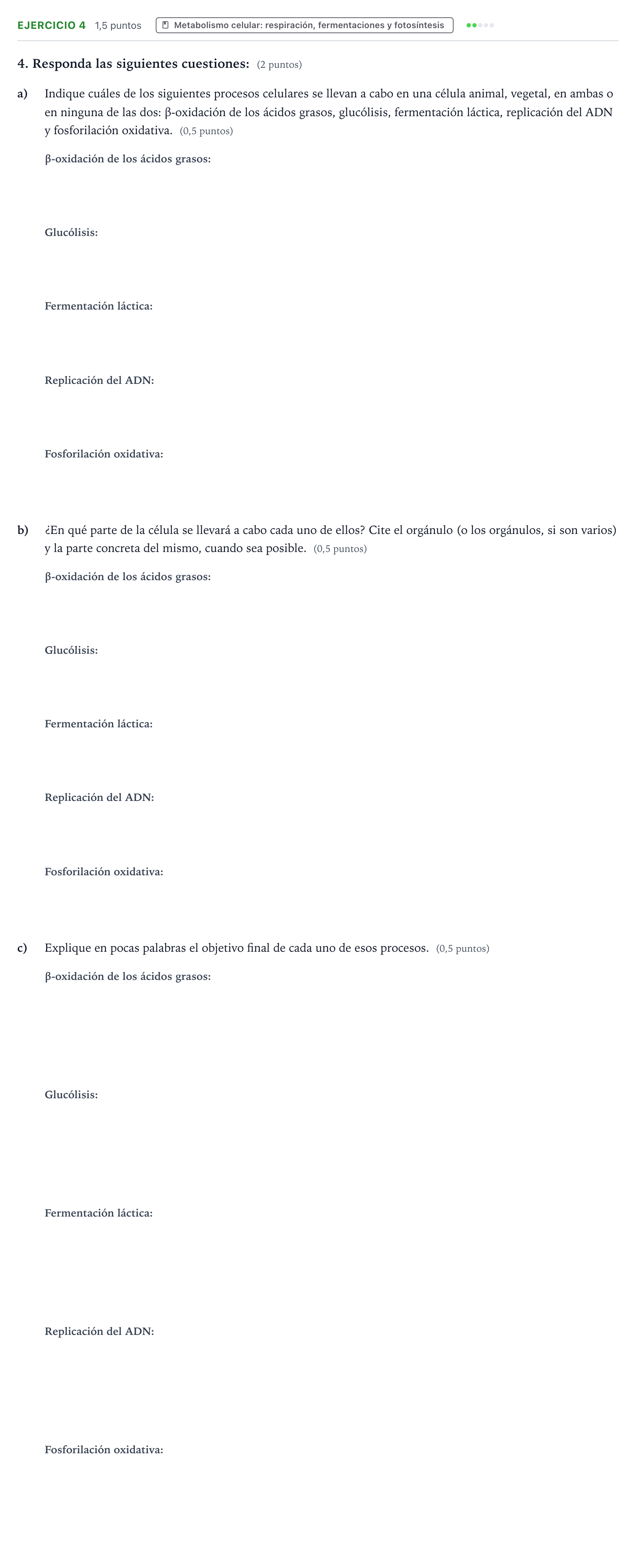 Enunciado: Ejercicio 4 - Metabolismo celular · Biología PAU Aragón Ordinaria 2023