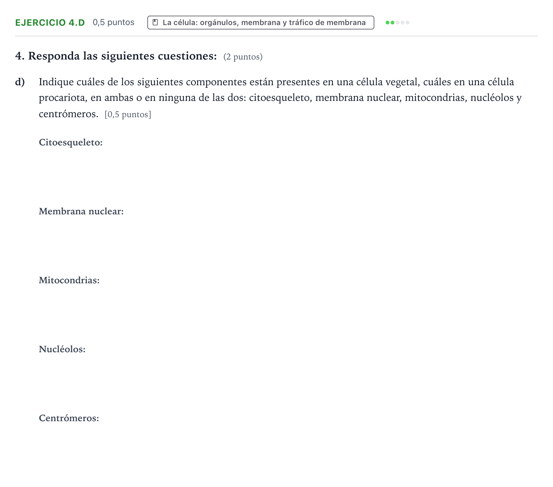 Enunciado: Ejercicio 4.d - La célula · Biología PAU Aragón Ordinaria 2023