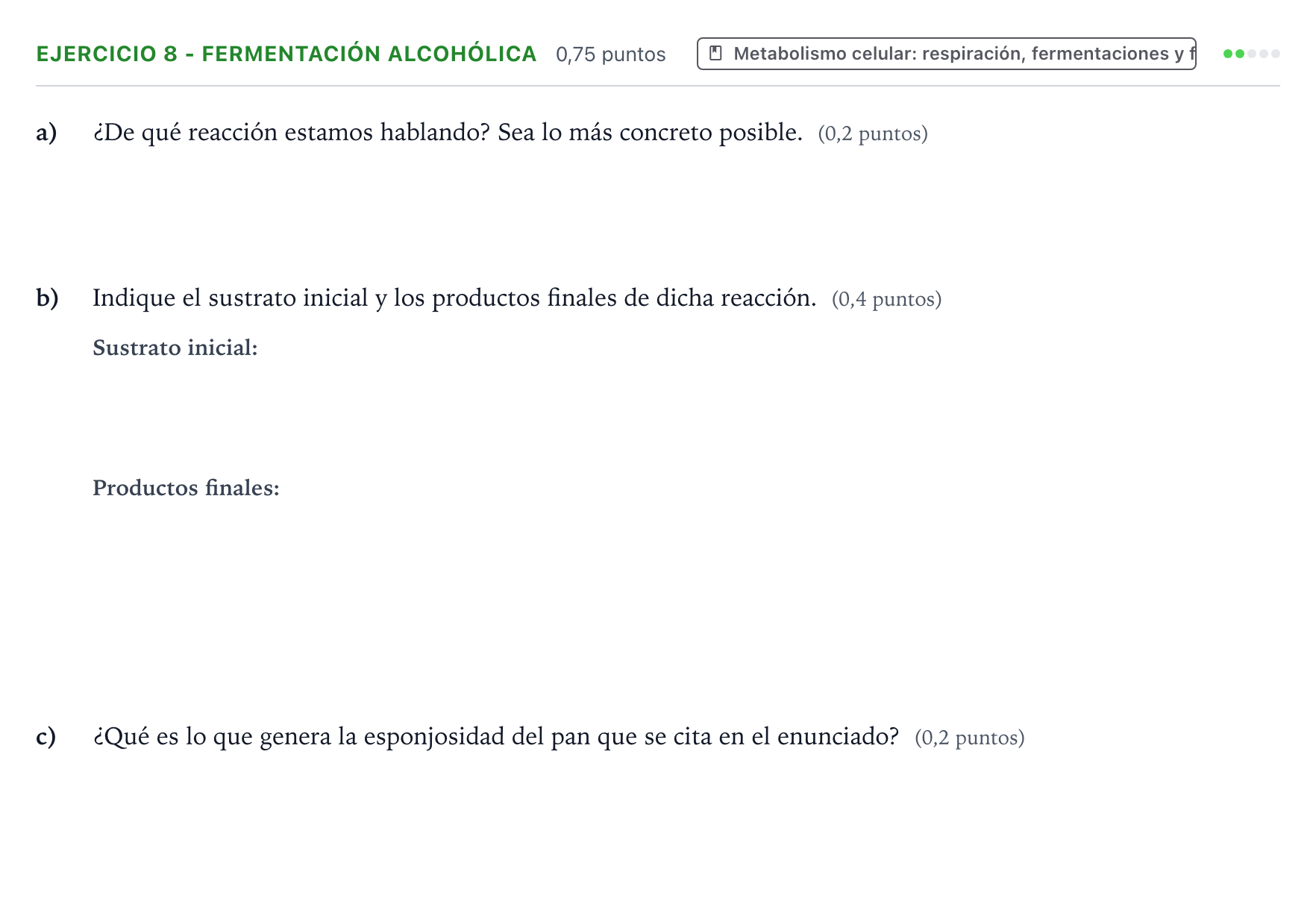 Enunciado: Ejercicio 8 - Fermentación alcohólica · Biología PAU Aragón Ordinaria 2023