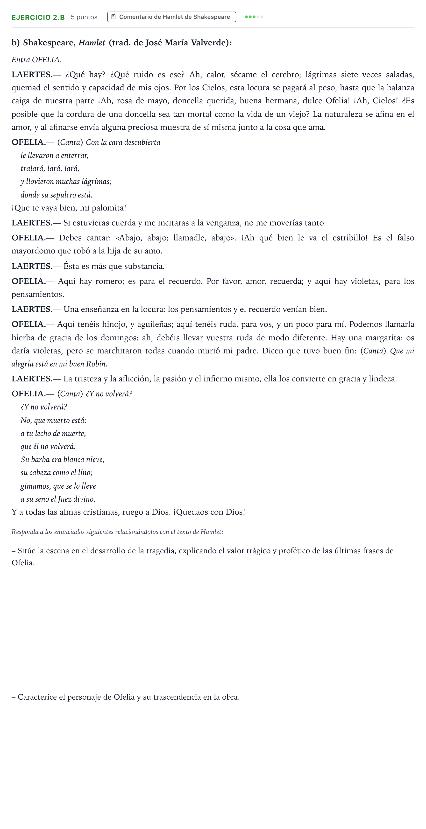 Enunciado: Ejercicio 2.b · Artes Escénicas PAU Aragón Ordinaria 2023