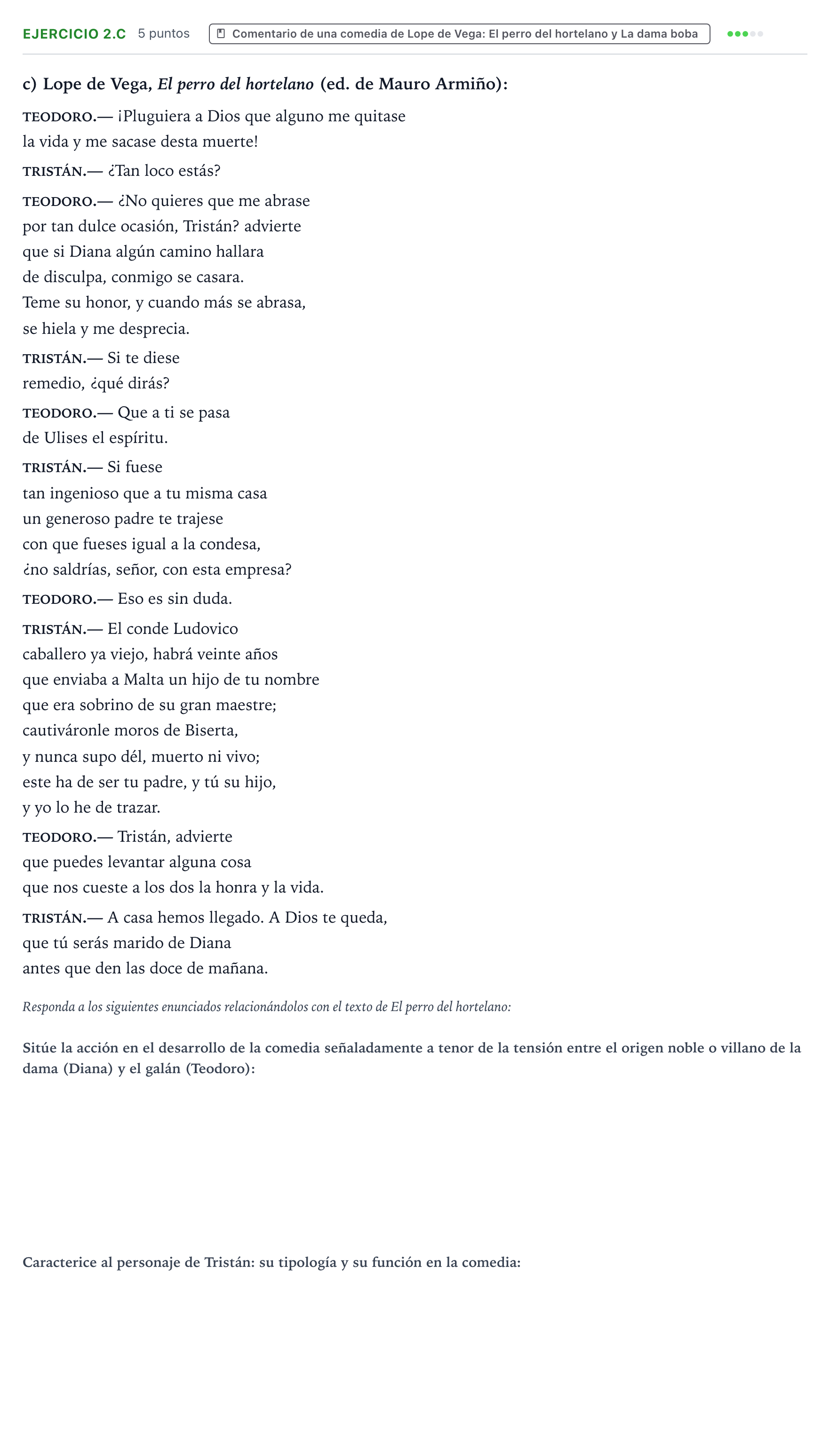 Enunciado: Ejercicio 2.c · Artes Escénicas PAU Aragón Ordinaria 2023