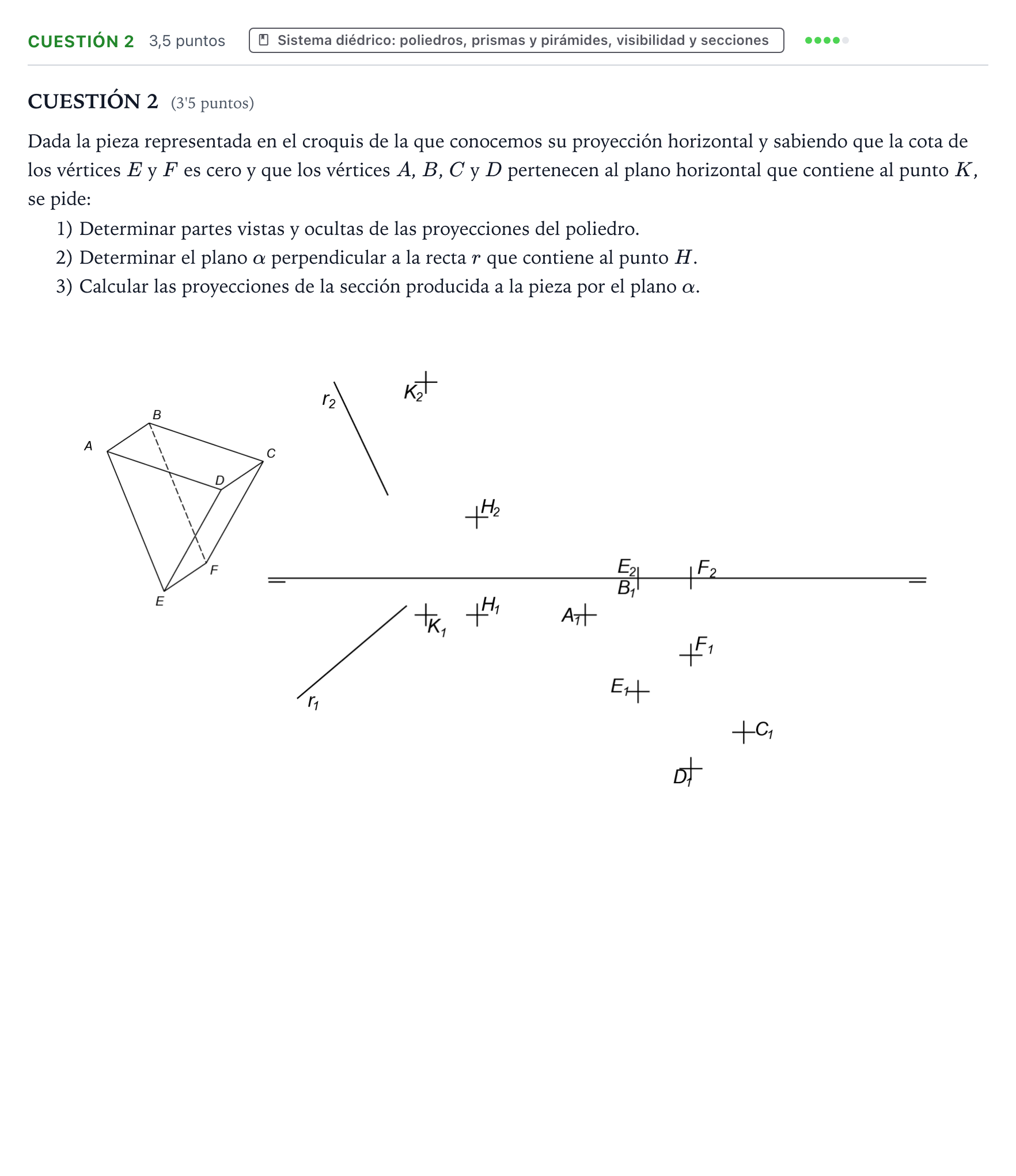 Enunciado: Cuestión 2 · Dibujo técnico II PAU Aragón Ordinaria 2023