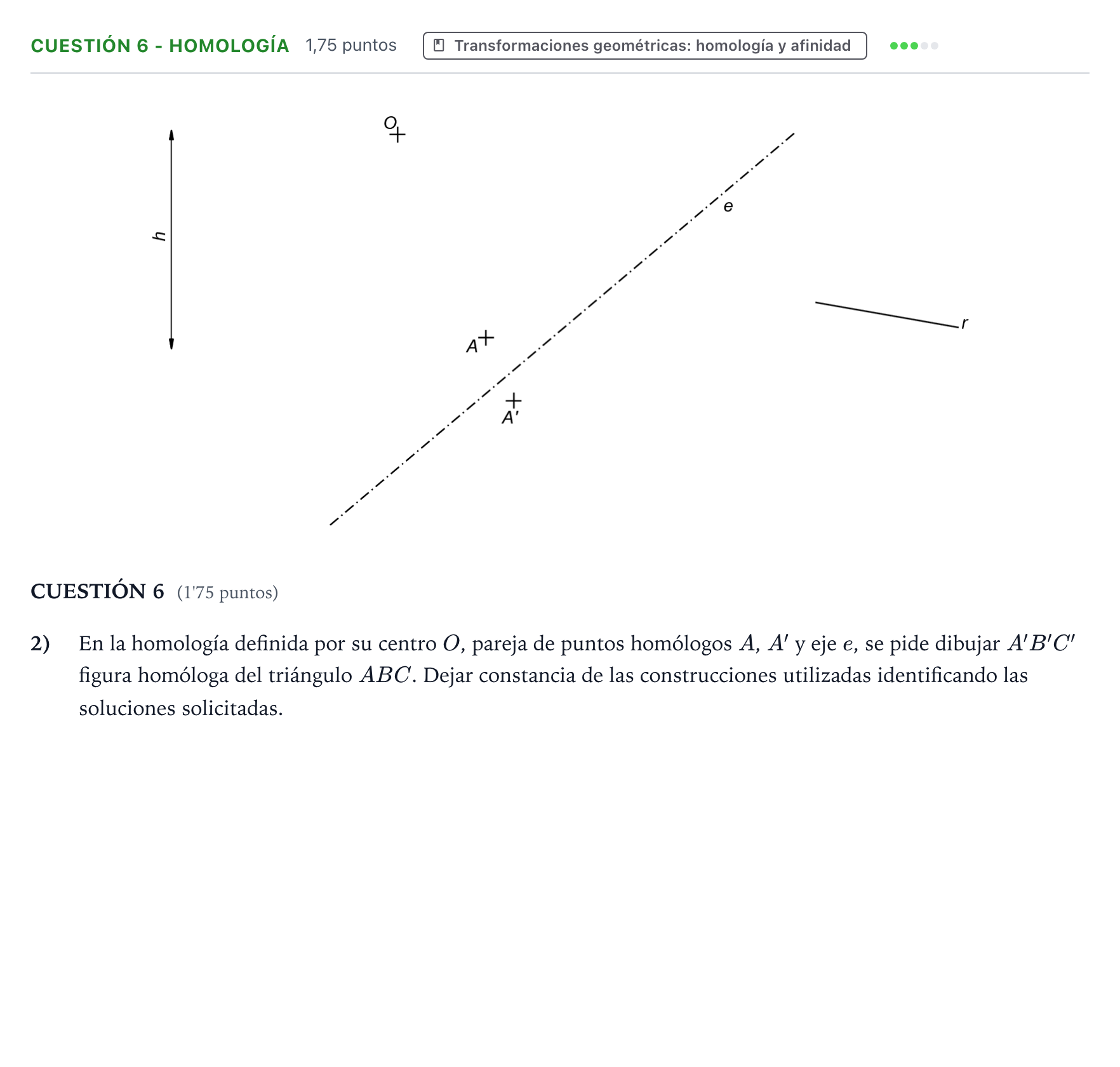 Enunciado: Cuestión 6 - Homología · Dibujo técnico II PAU Aragón Ordinaria 2023