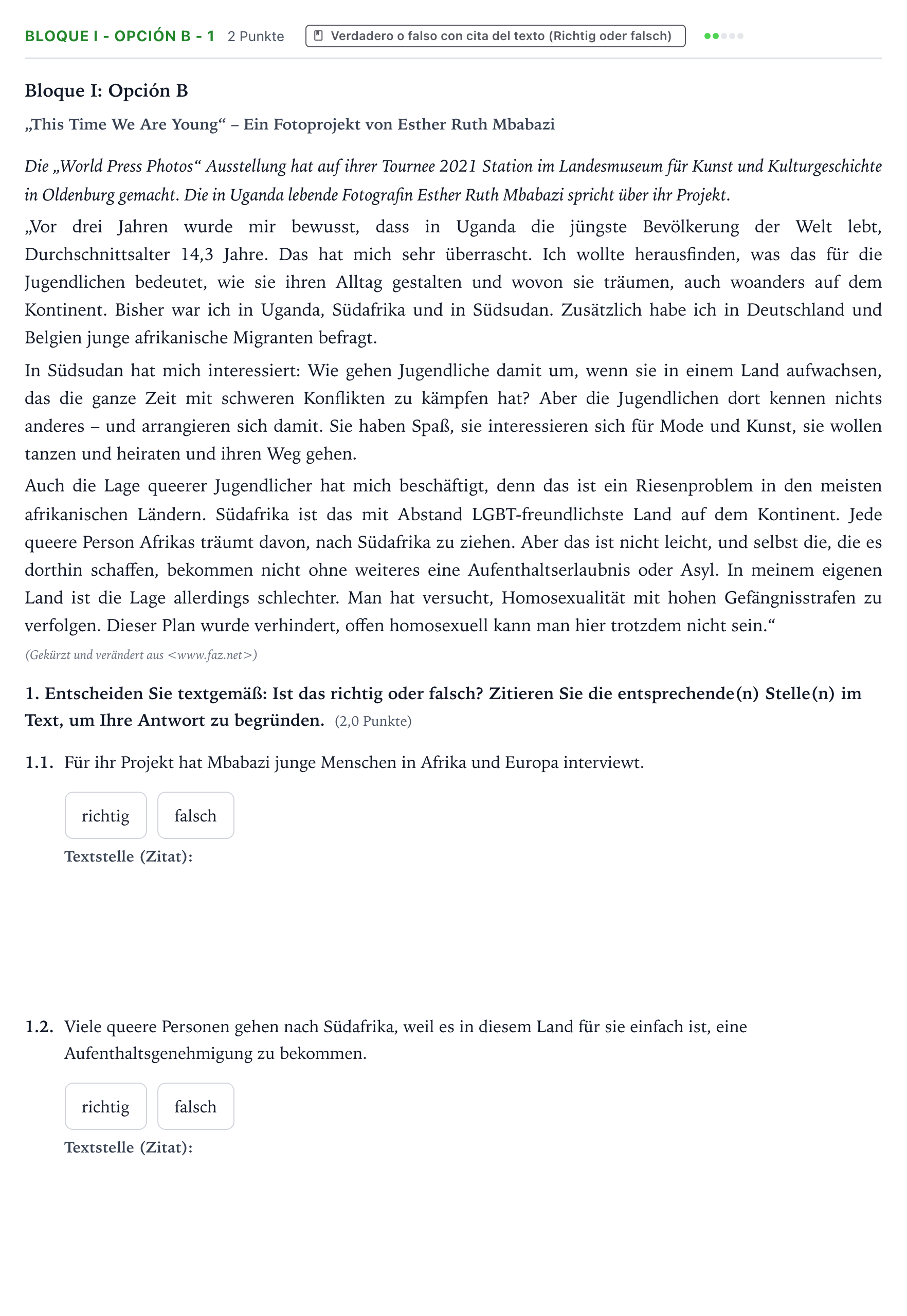 Enunciado: Bloque I - Opción B - 1 · Alemán PAU Aragón Ordinaria 2023