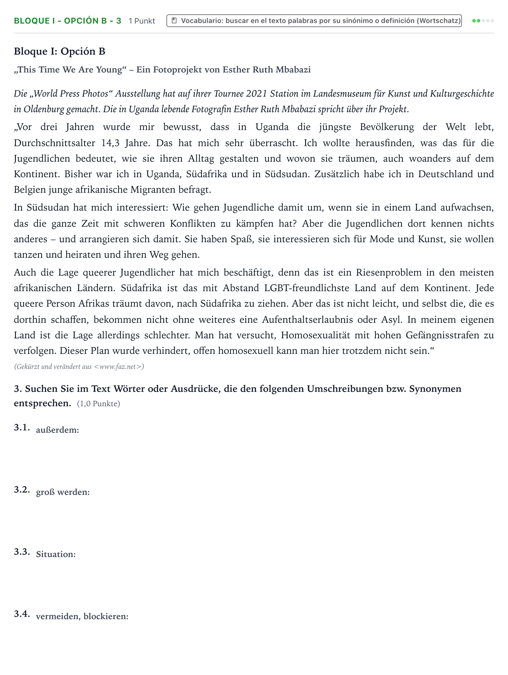 Enunciado: Bloque I - Opción B - 3 · Alemán PAU Aragón Ordinaria 2023