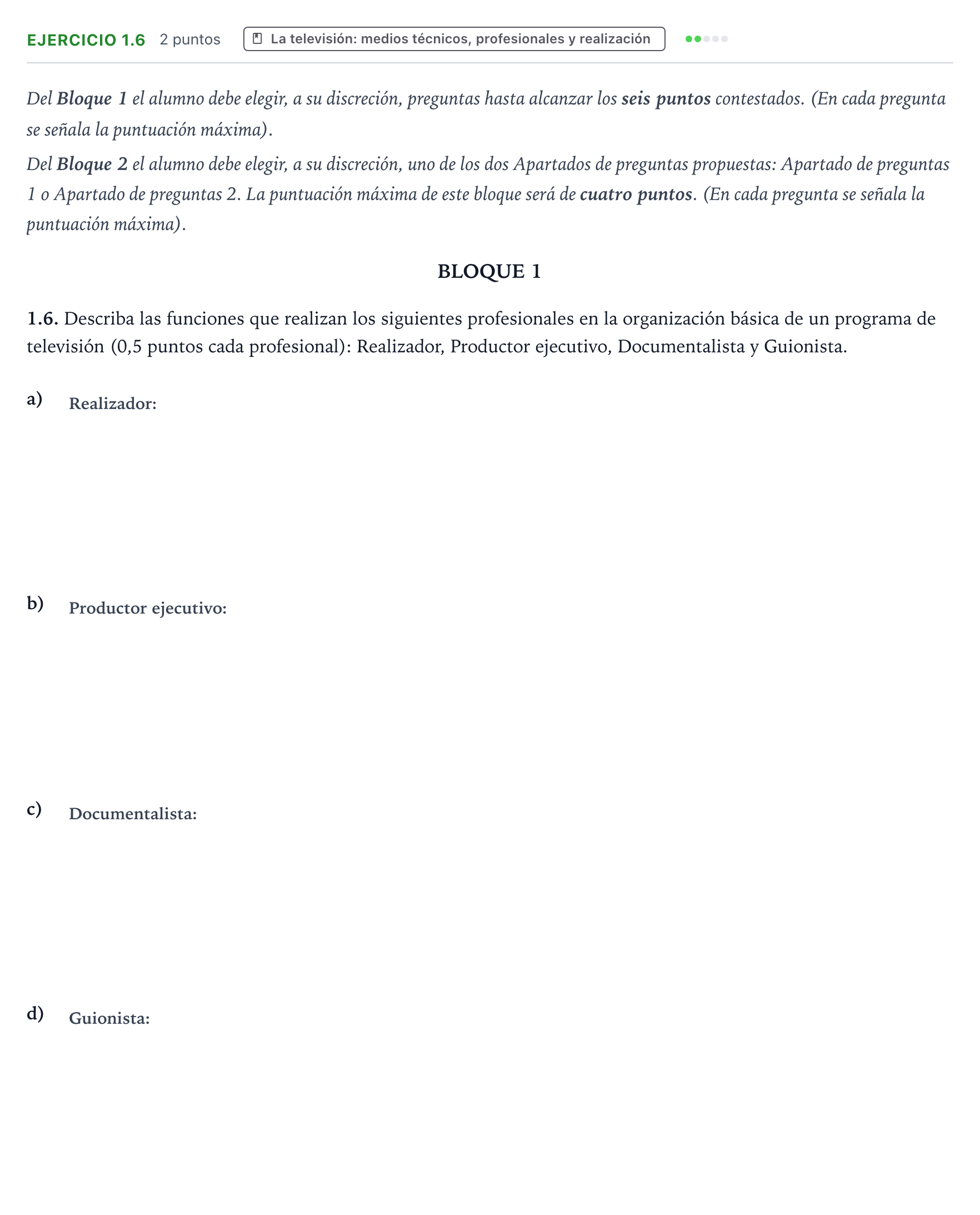 Enunciado: Ejercicio 1.6 · Cultura Audiovisual II PAU Aragón Extraordinaria 2023