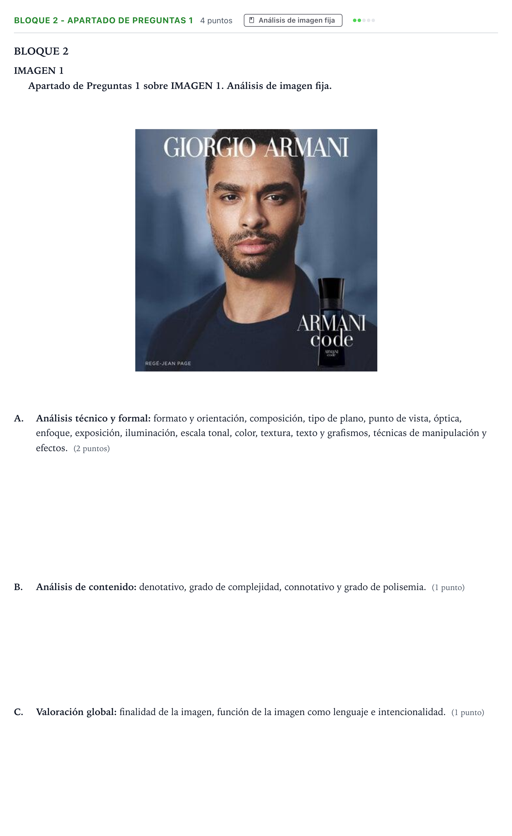 Enunciado: Bloque 2 - Apartado de Preguntas 1 · Cultura Audiovisual II PAU Aragón Extraordinaria 2023