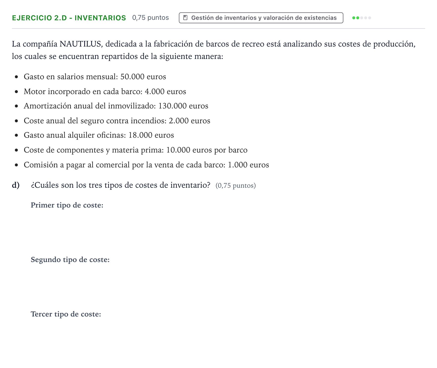 Enunciado: Ejercicio 2.d - Inventarios · Empresa y Diseño de Modelos de Negocio PAU Aragón Extraordinaria 2023