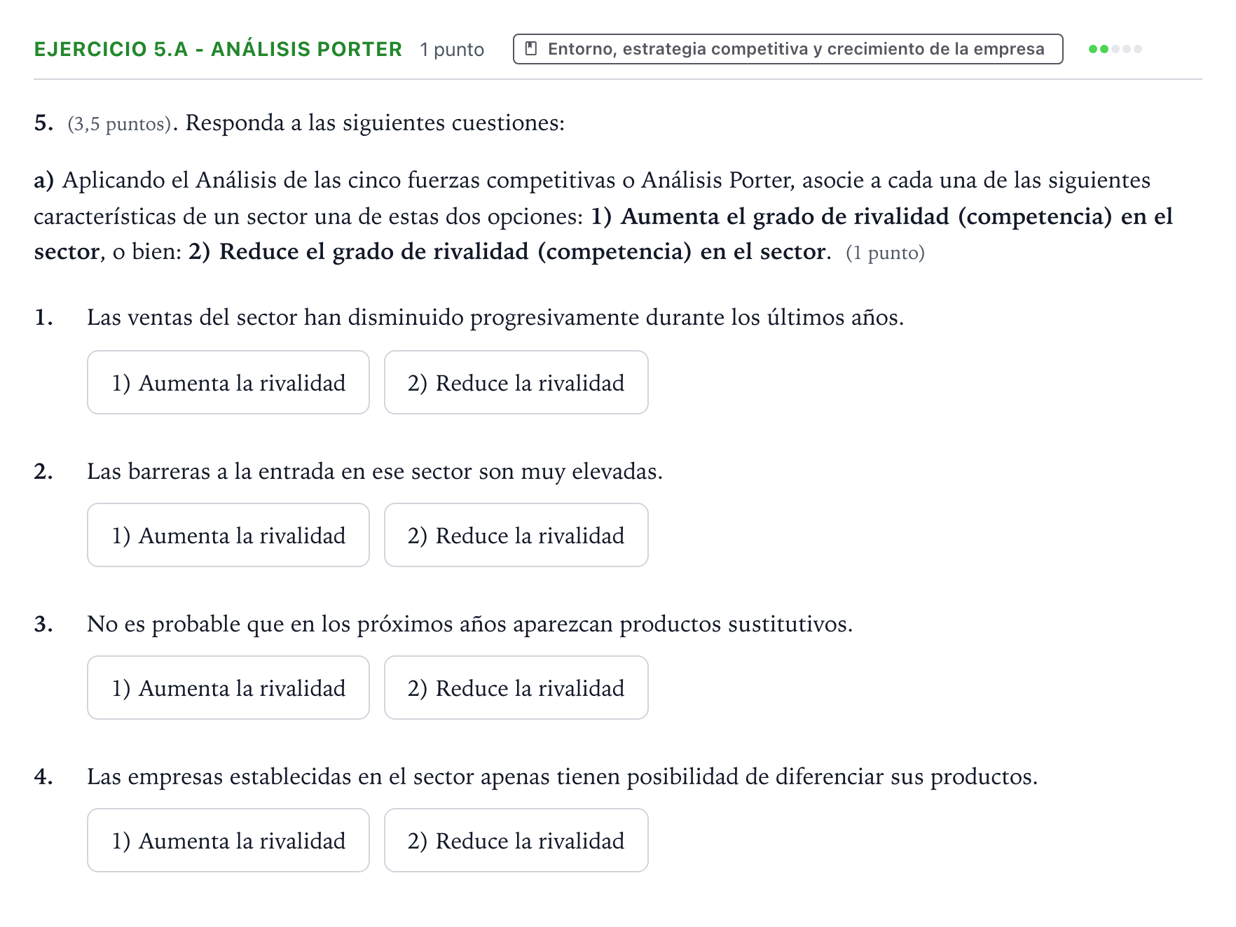 Enunciado: Ejercicio 5.a - Análisis Porter · Empresa y Diseño de Modelos de Negocio PAU Aragón Extraordinaria 2023