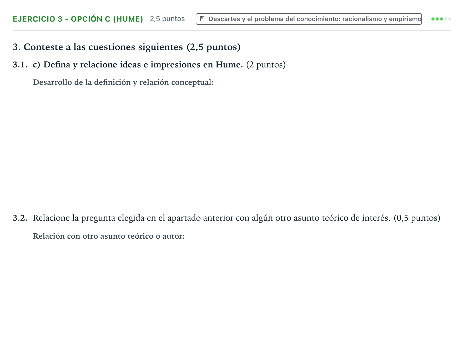 Enunciado: Ejercicio 3 - Opción c (Hume) · Historia de la Filosofía PAU Aragón Extraordinaria 2023