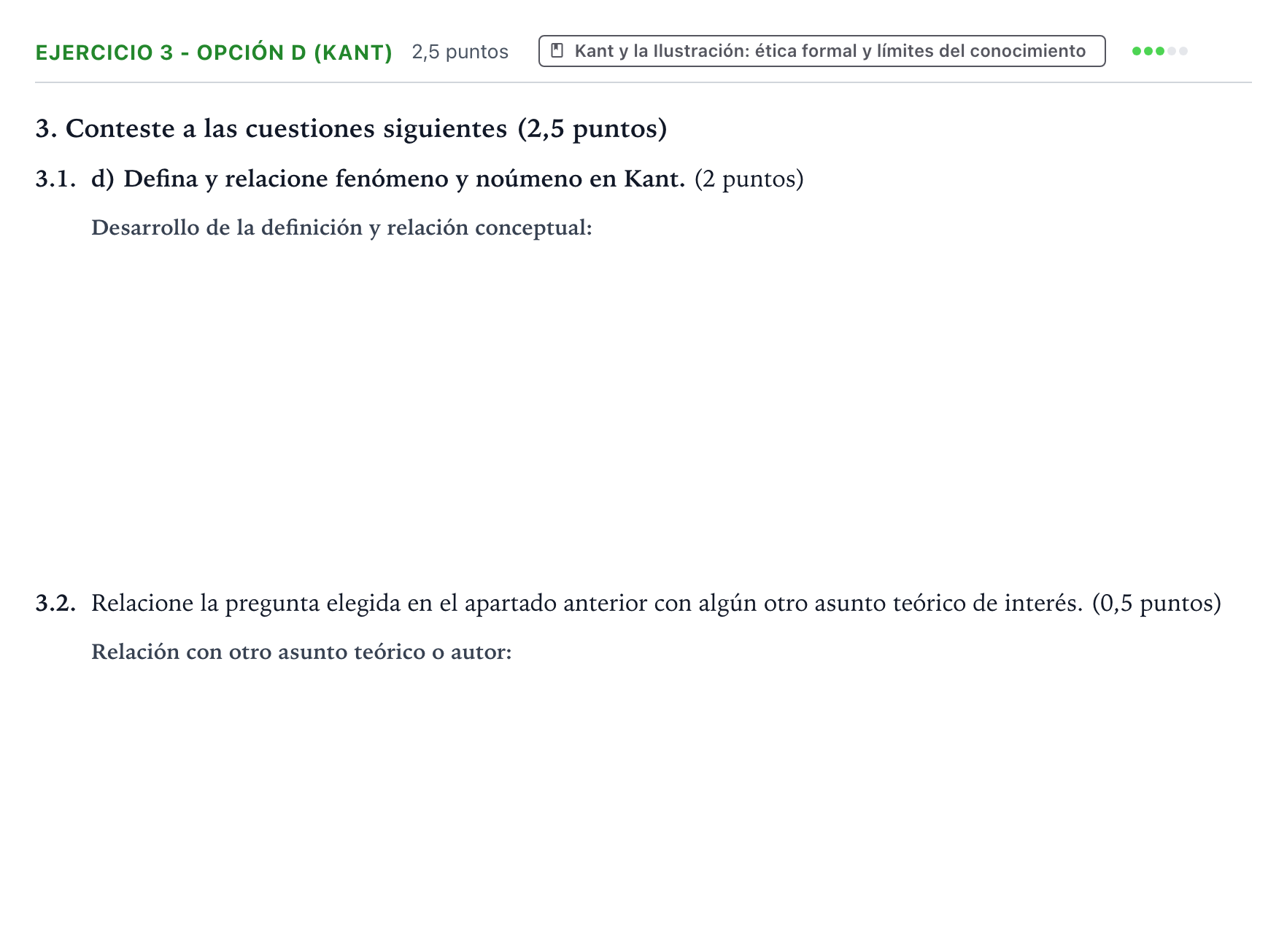 Enunciado: Ejercicio 3 - Opción d (Kant) · Historia de la Filosofía PAU Aragón Extraordinaria 2023