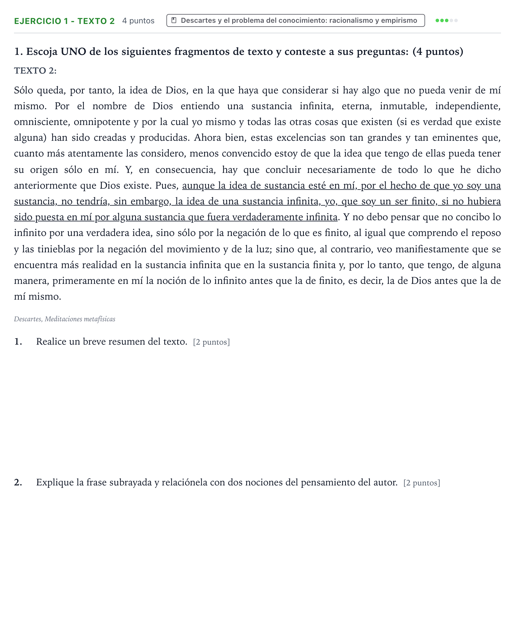 Enunciado: Ejercicio 1 - Texto 2 · Historia de la Filosofía PAU Aragón Extraordinaria 2023