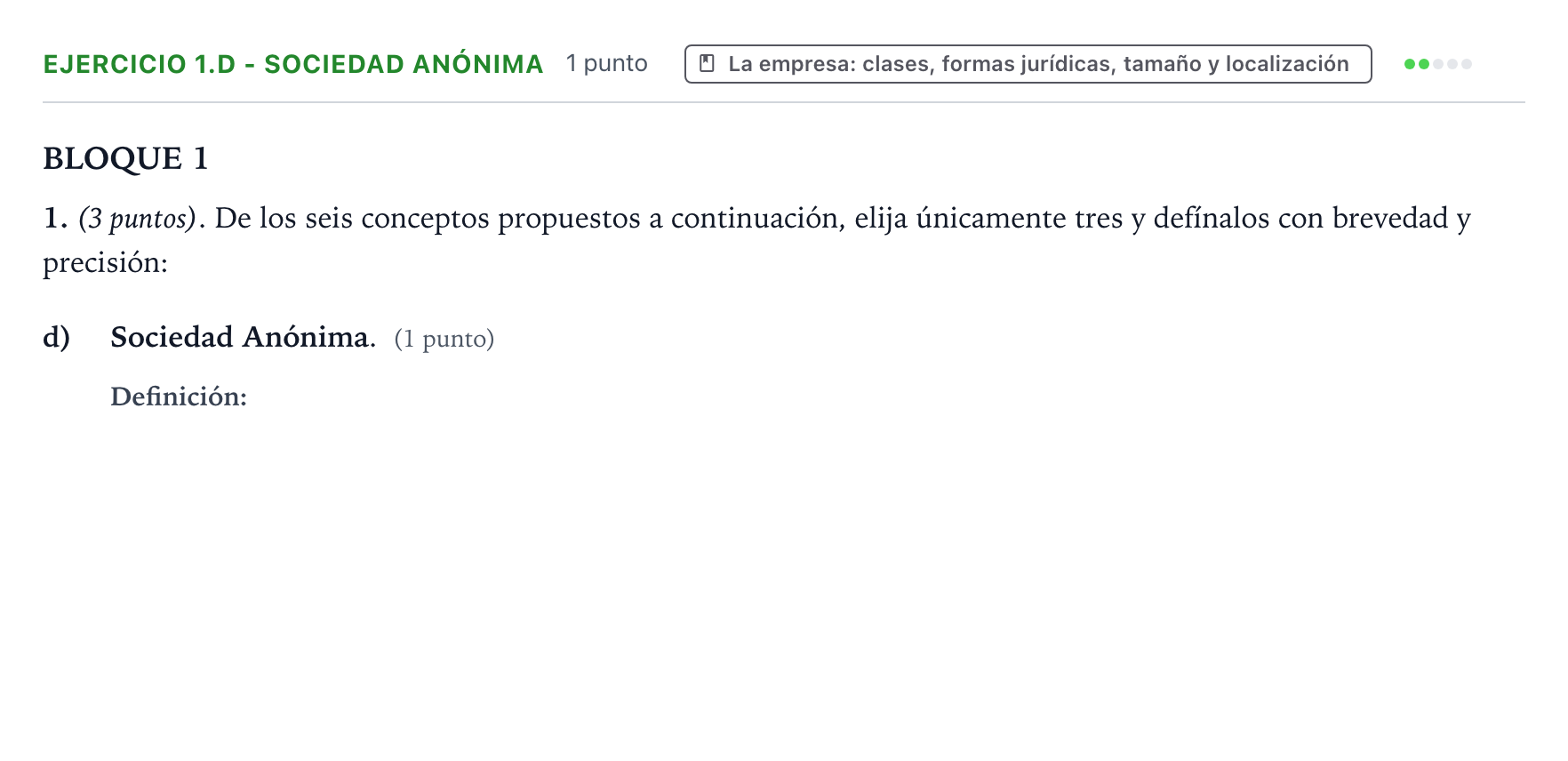 Enunciado: Ejercicio 1.d - Sociedad Anónima · Empresa y Diseño de Modelos de Negocio PAU Aragón Ordinaria 2023
