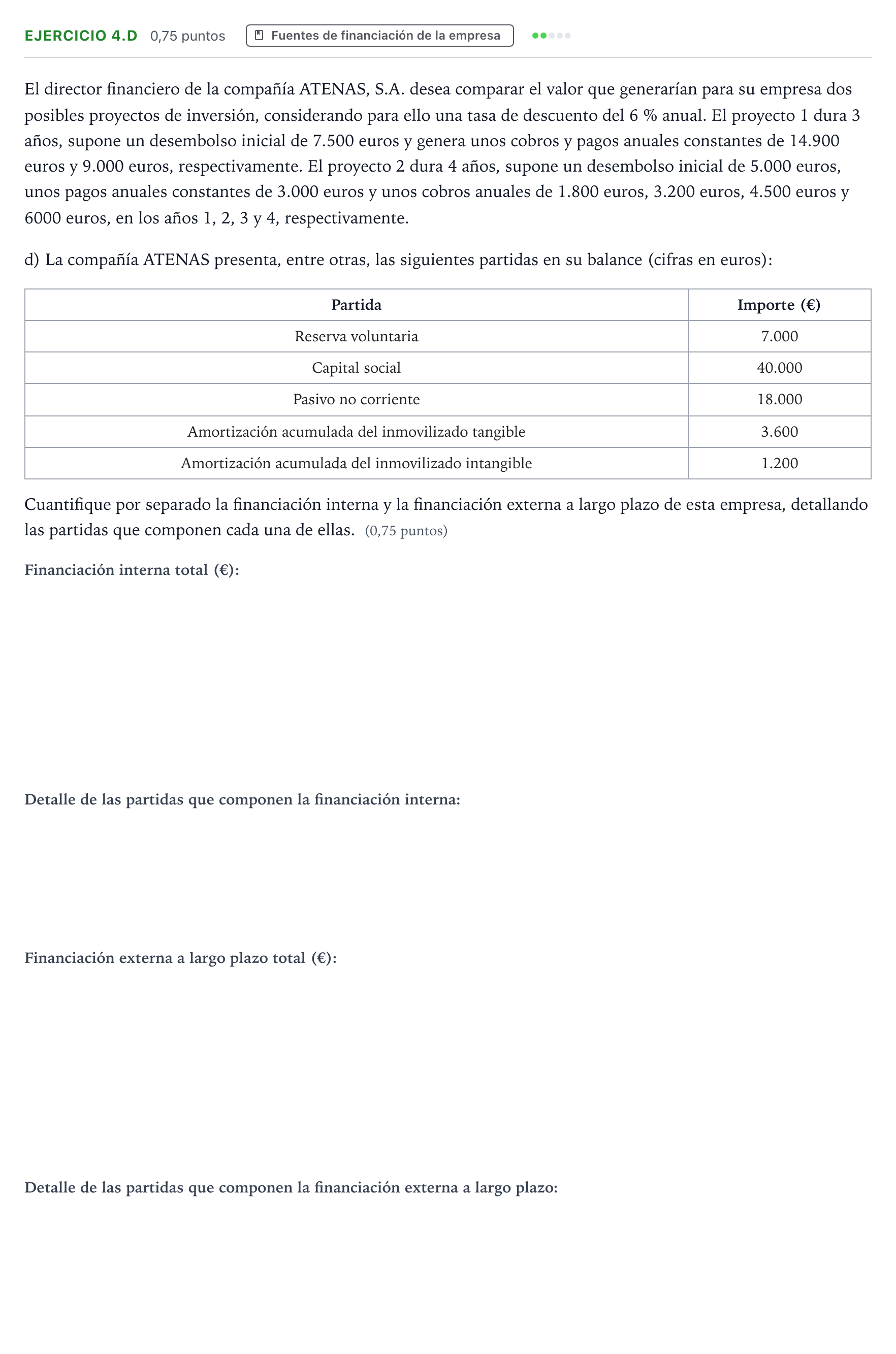 Enunciado: Ejercicio 4.d - Fuentes de financiación · Empresa y Diseño de Modelos de Negocio PAU Aragón Ordinaria 2023