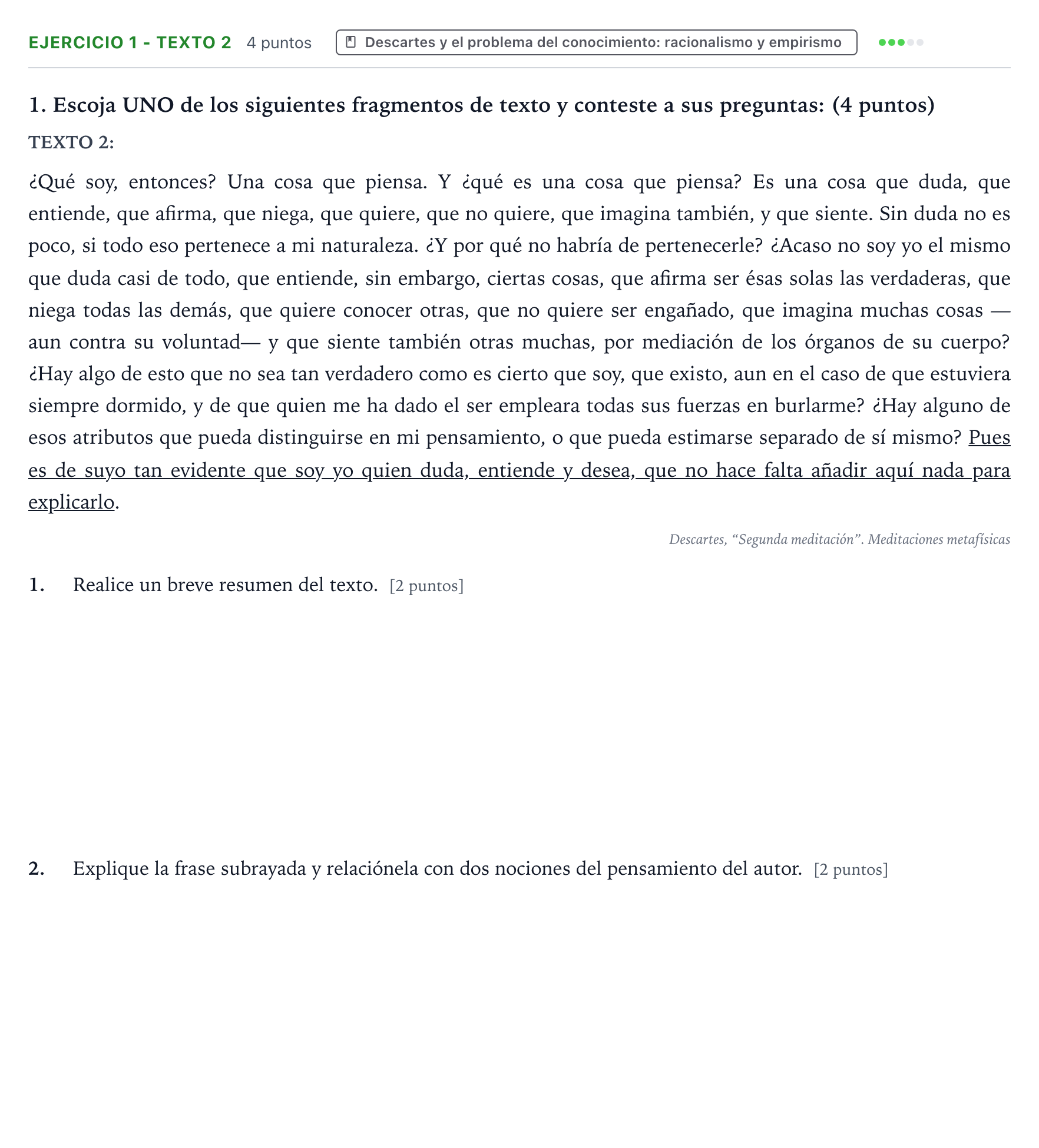 Enunciado: Ejercicio 1 - Texto 2 · Historia de la Filosofía PAU Aragón Ordinaria 2023