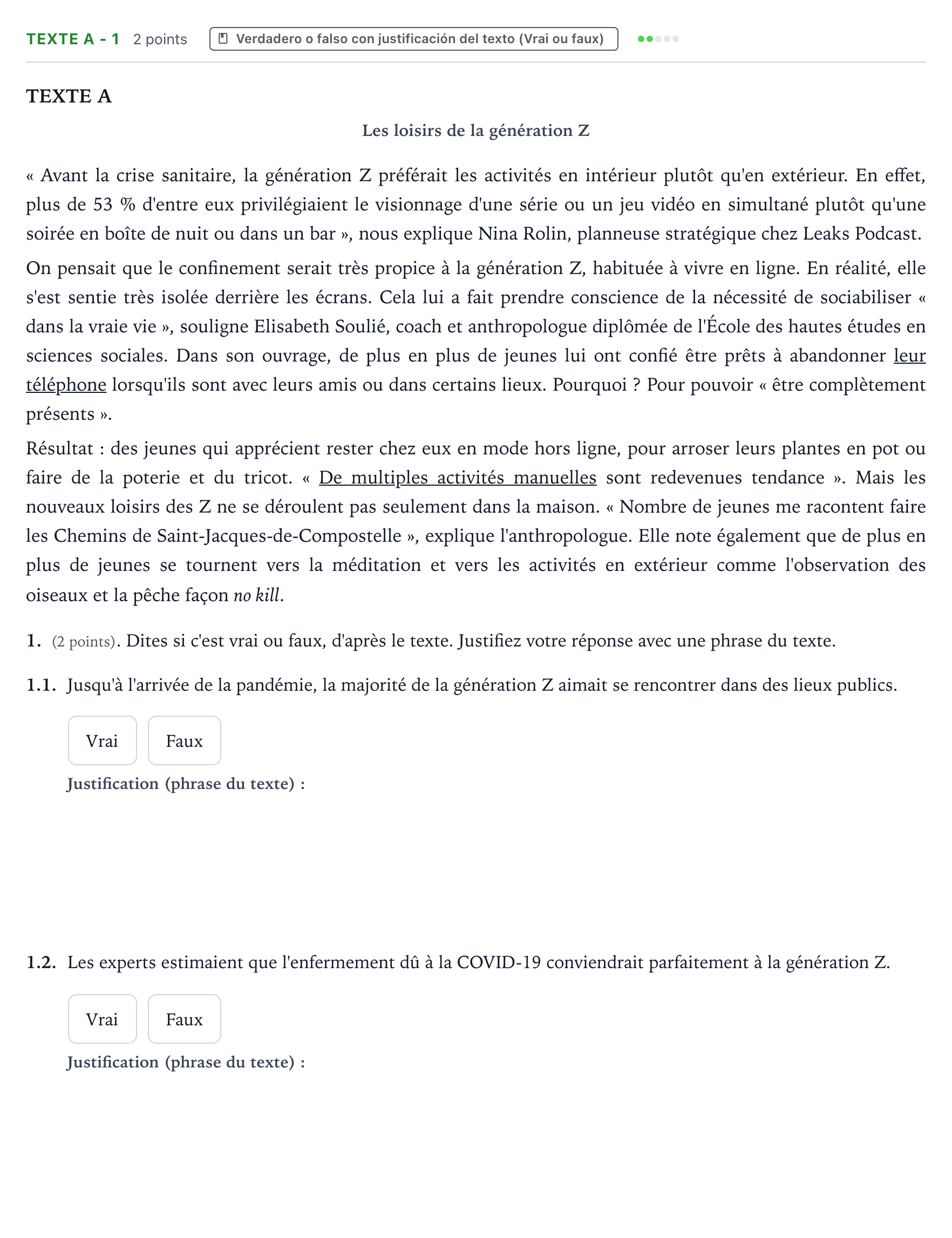 Enunciado: Ejercicio Texte A - 1 · Francés PAU Aragón Extraordinaria 2023