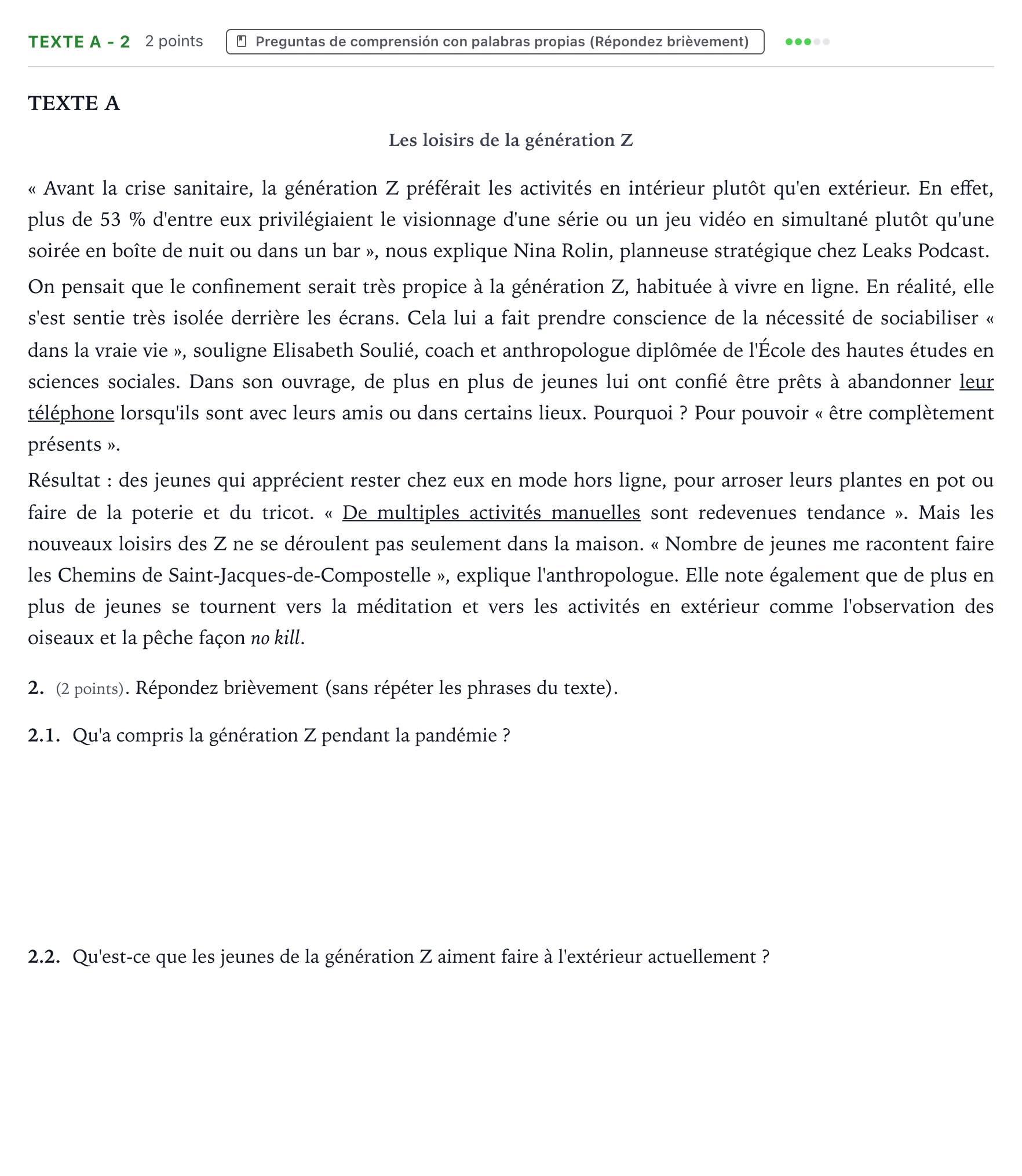 Enunciado: Ejercicio Texte A - 2 · Francés PAU Aragón Extraordinaria 2023