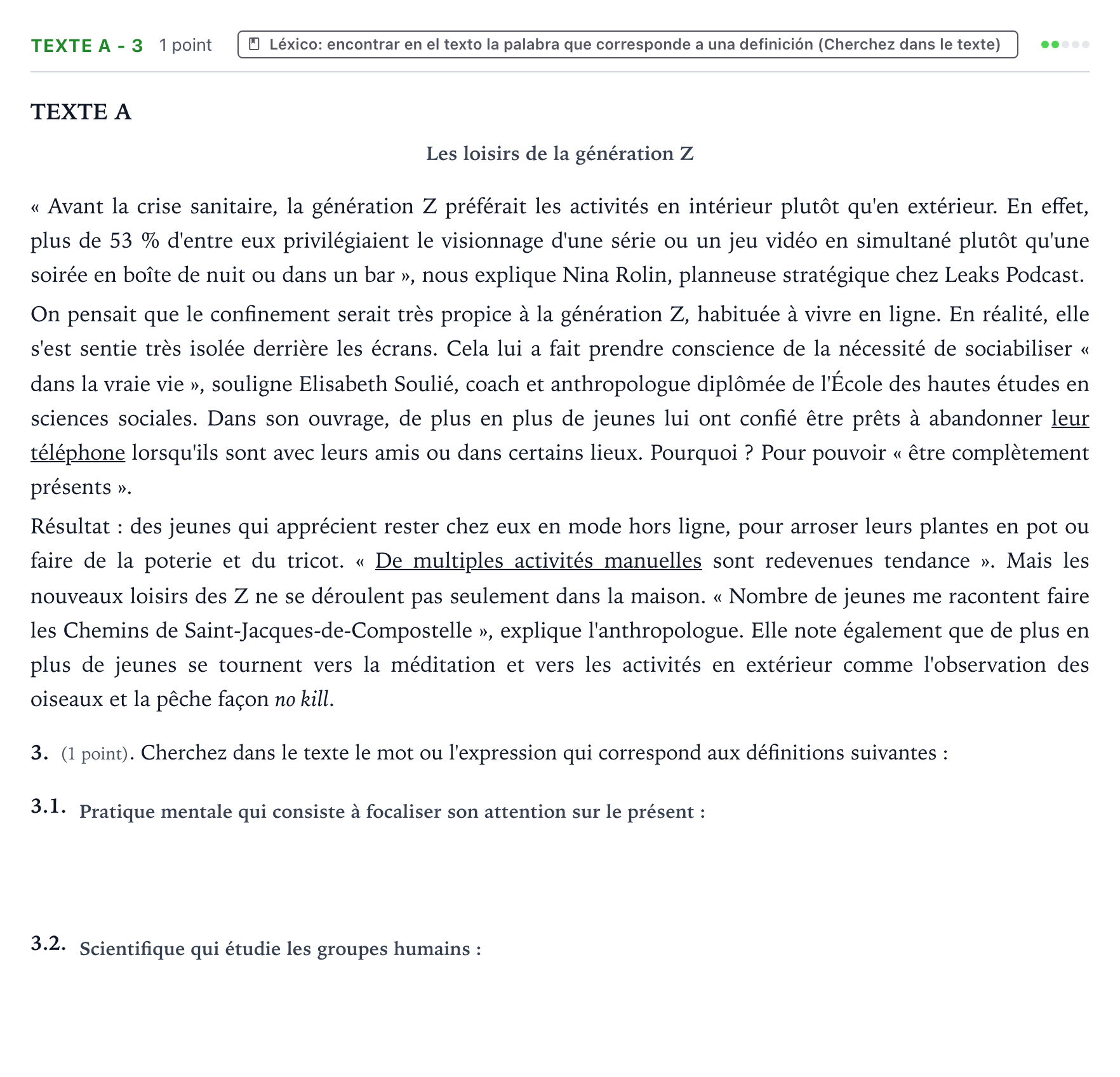 Enunciado: Ejercicio Texte A - 3 · Francés PAU Aragón Extraordinaria 2023