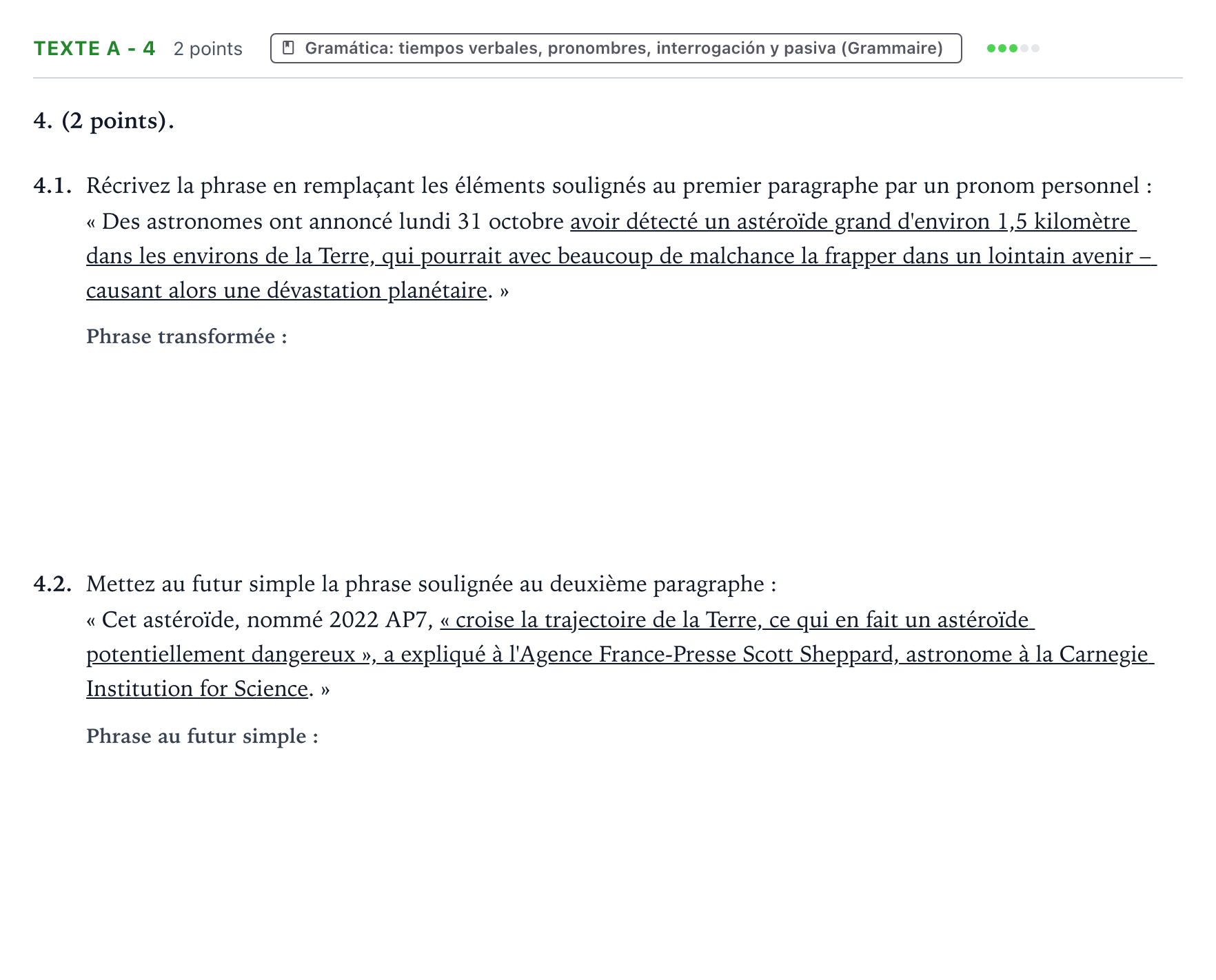 Enunciado: Ejercicio Texte A - 4 · Francés PAU Aragón Ordinaria 2023