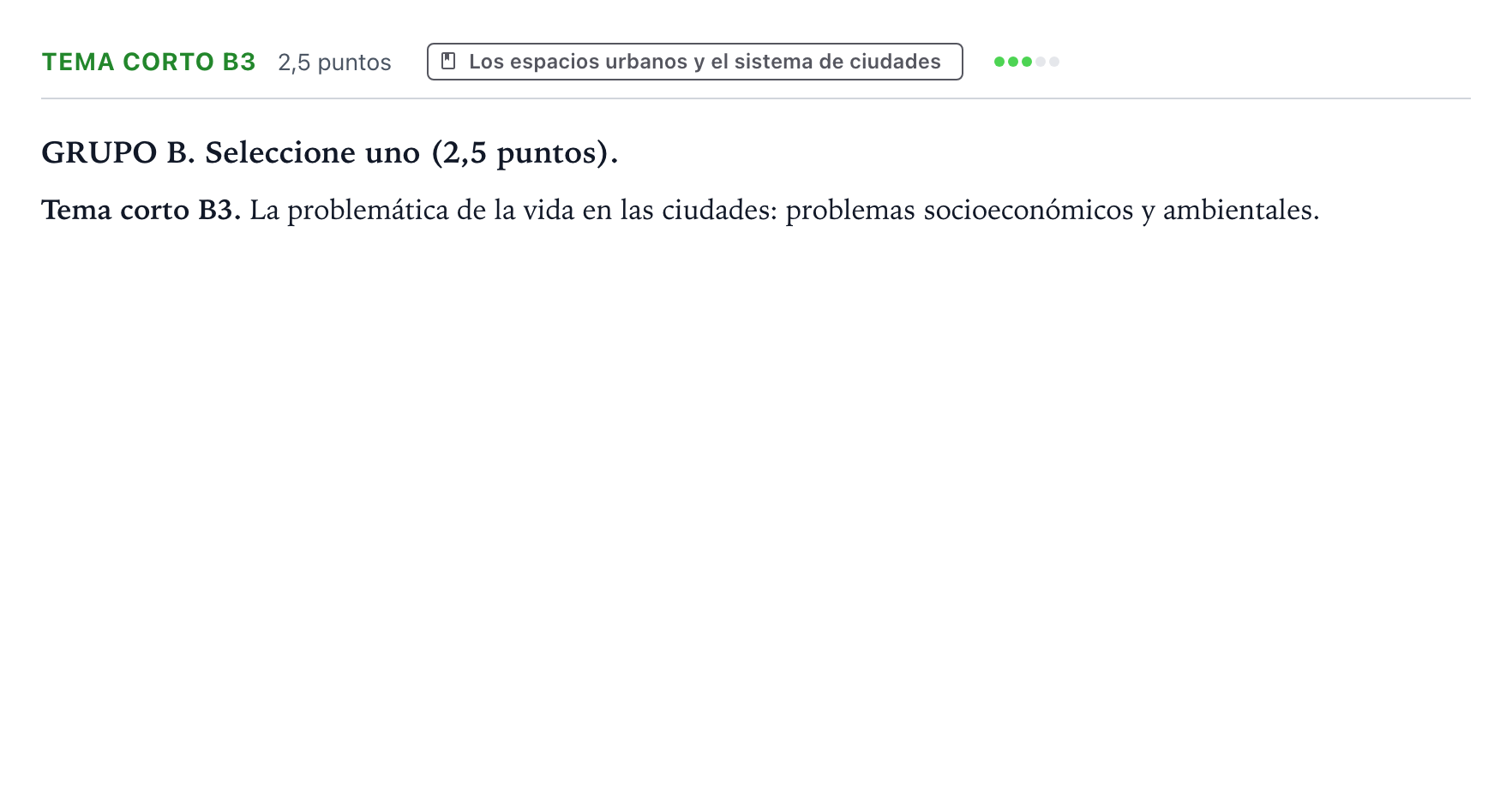 Enunciado: Ejercicio Tema corto B3 · Geografía PAU Aragón Ordinaria 2023