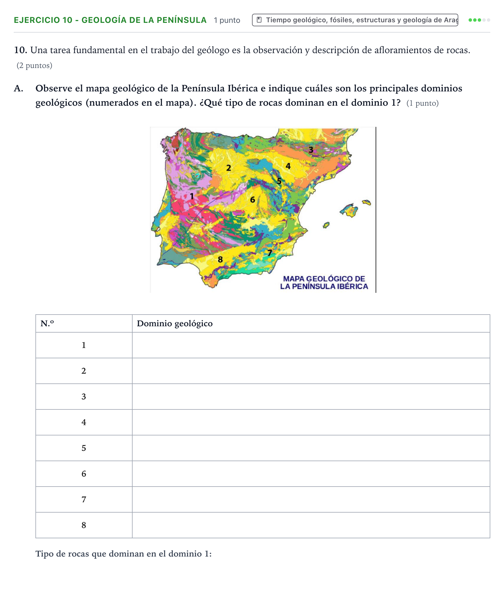 Enunciado: Ejercicio 10 - Geología de la Península · Geología y Ciencias Ambientales PAU Aragón Extraordinaria 2023