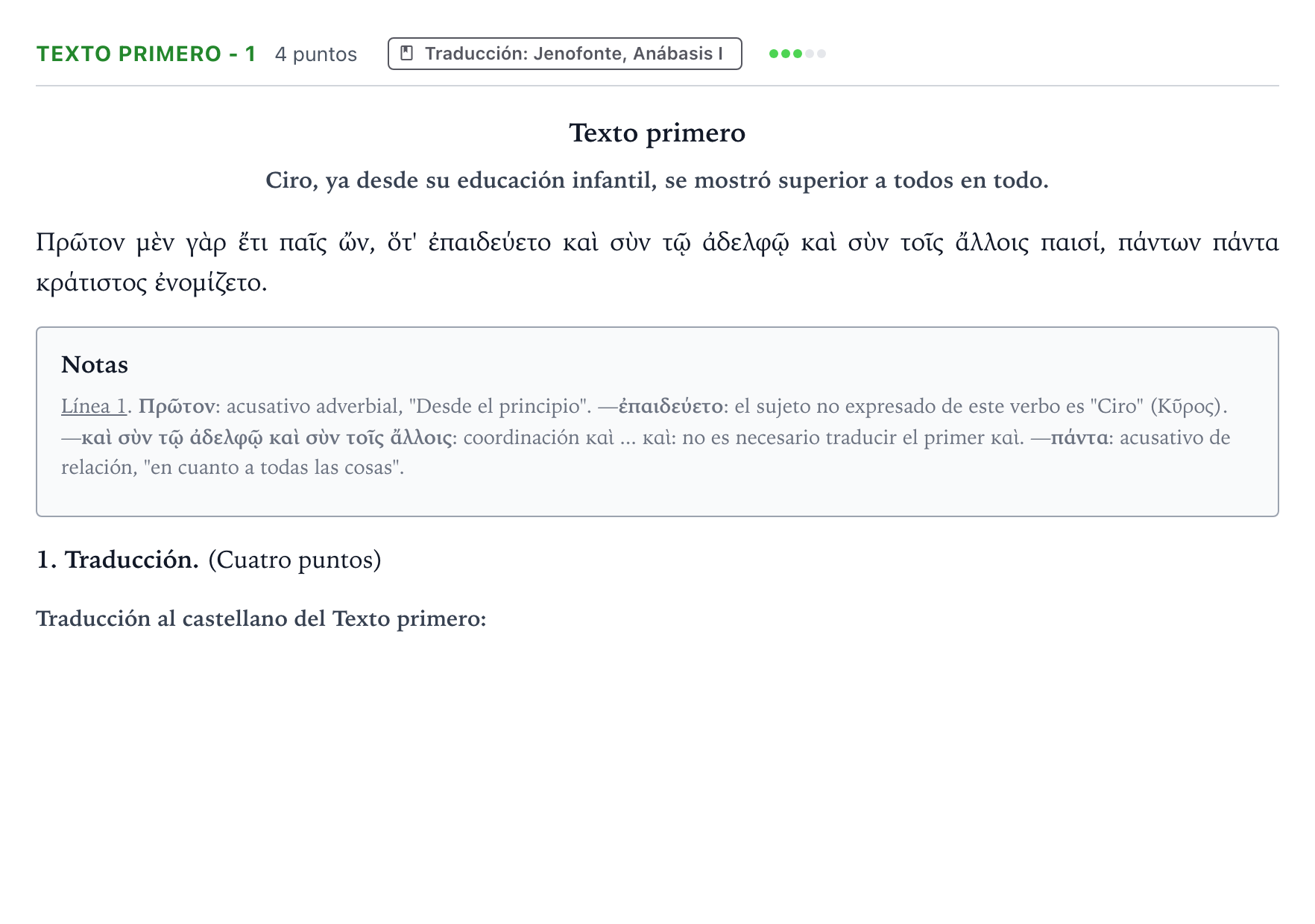Enunciado: Ejercicio Texto primero - 1 · Griego II PAU Aragón Extraordinaria 2023