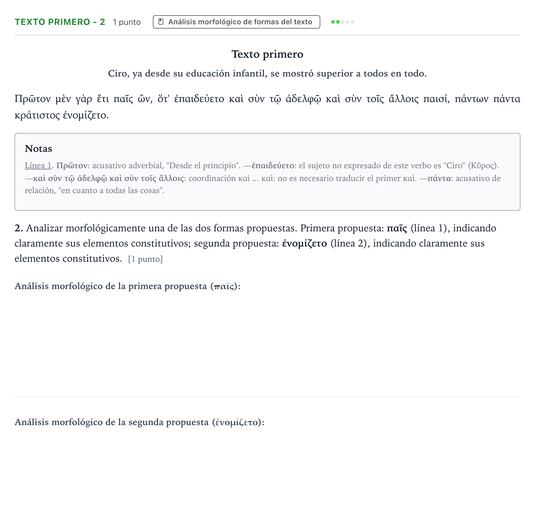Enunciado: Ejercicio Texto primero - 2 · Griego II PAU Aragón Extraordinaria 2023