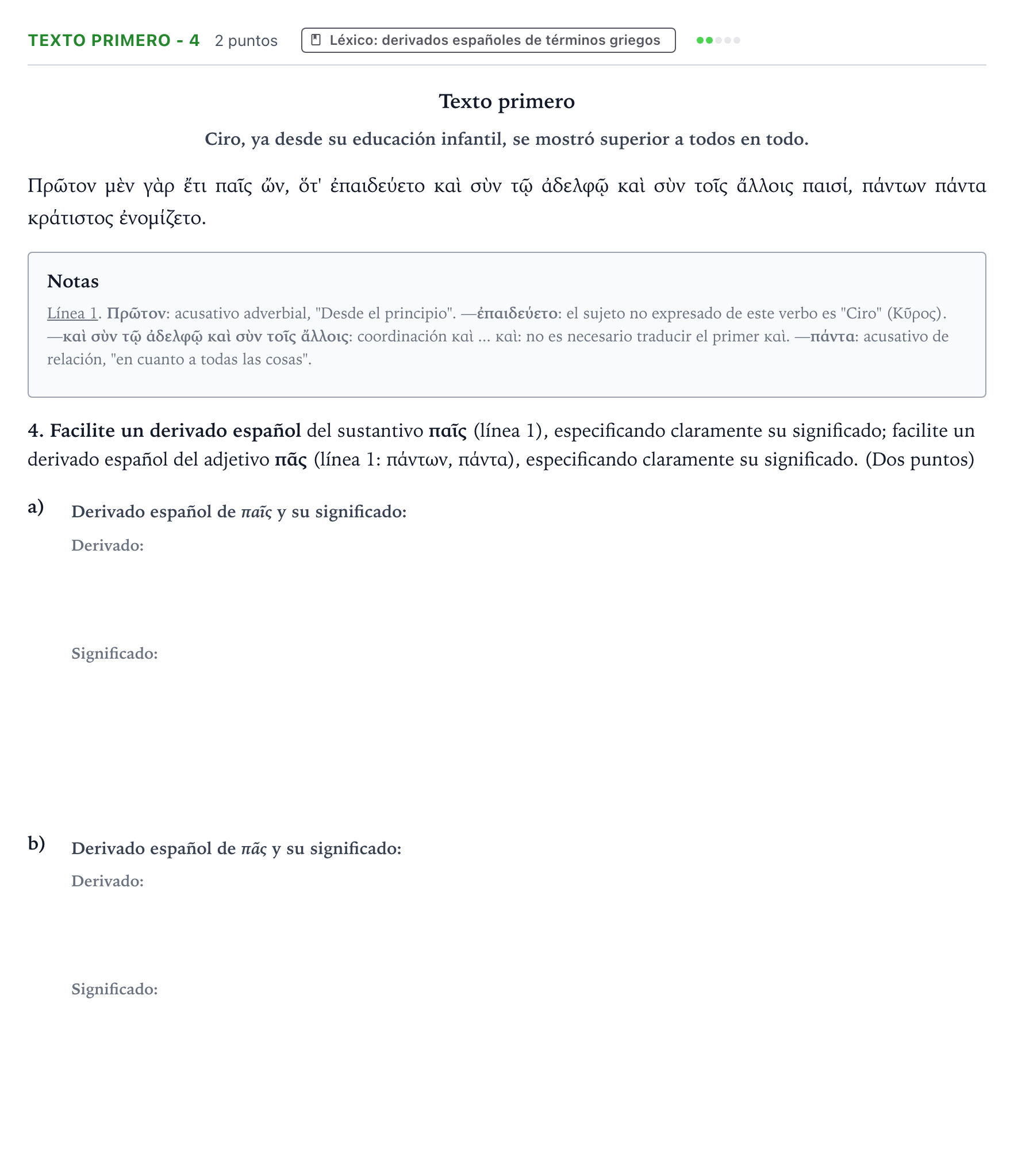 Enunciado: Ejercicio Texto primero - 4 · Griego II PAU Aragón Extraordinaria 2023