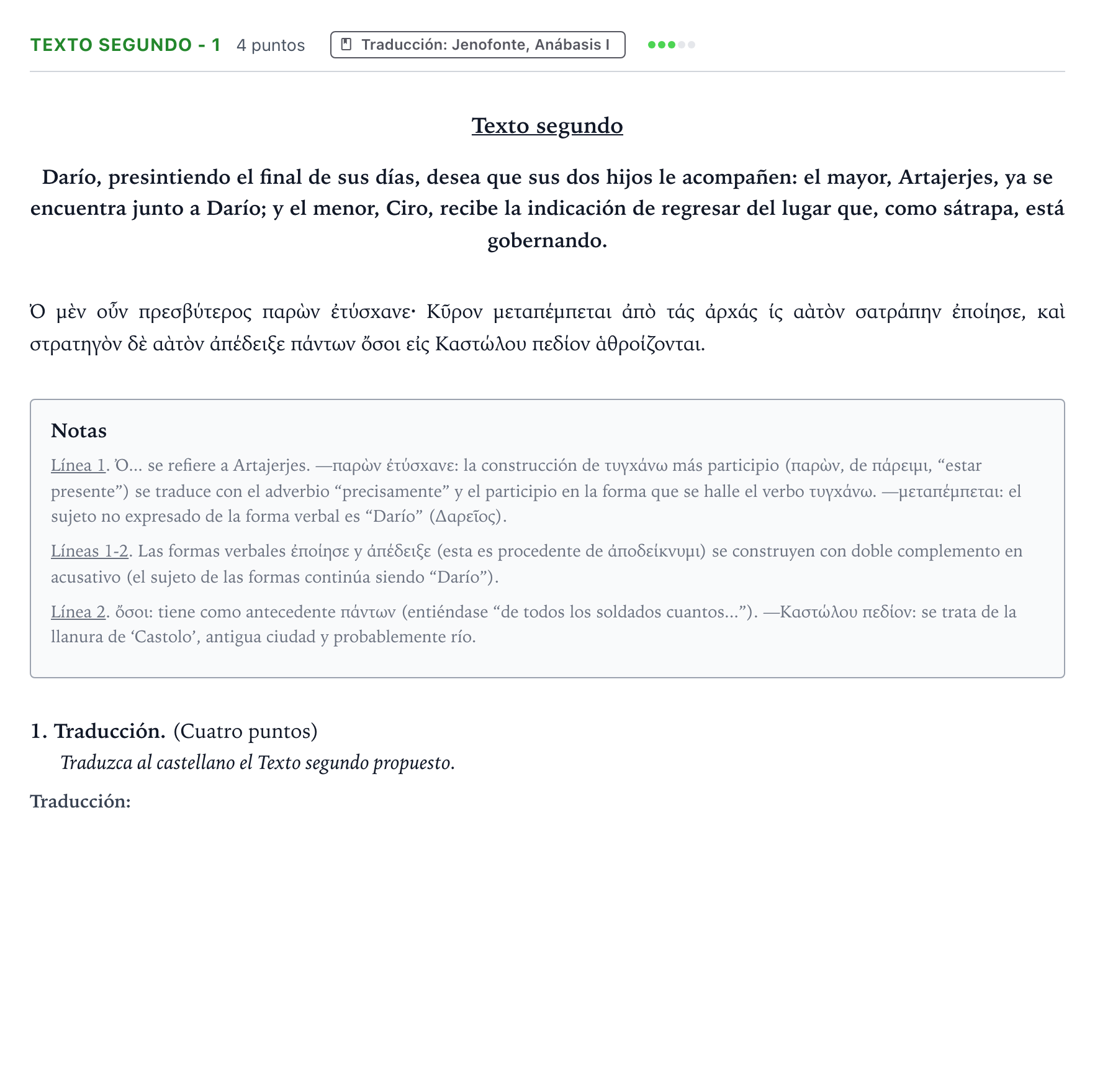 Enunciado: Ejercicio Texto segundo - 1 · Griego II PAU Aragón Extraordinaria 2023