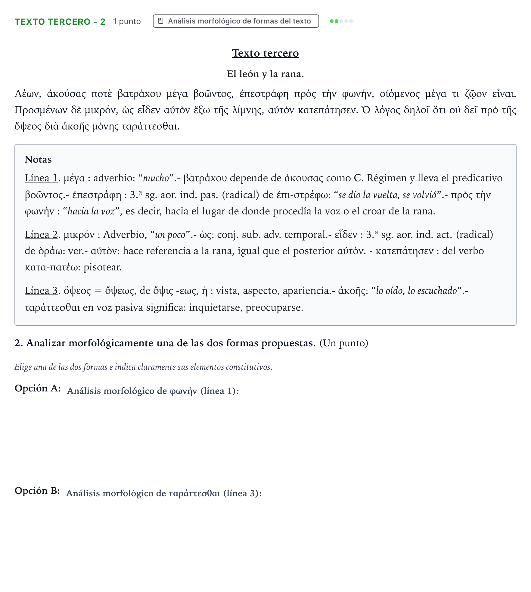 Enunciado: Ejercicio Texto tercero - 2 · Griego II PAU Aragón Extraordinaria 2023