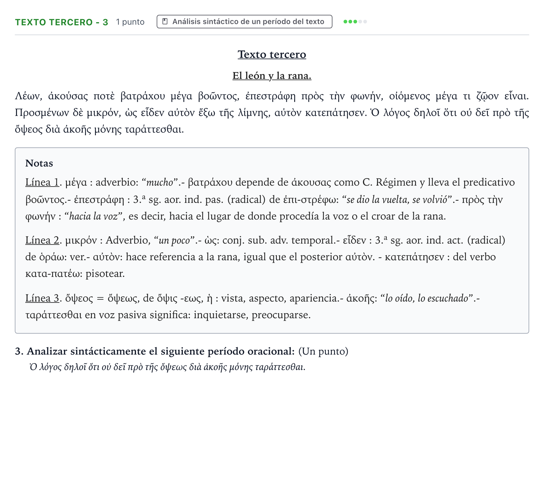 Enunciado: Ejercicio Texto tercero - 3 · Griego II PAU Aragón Extraordinaria 2023