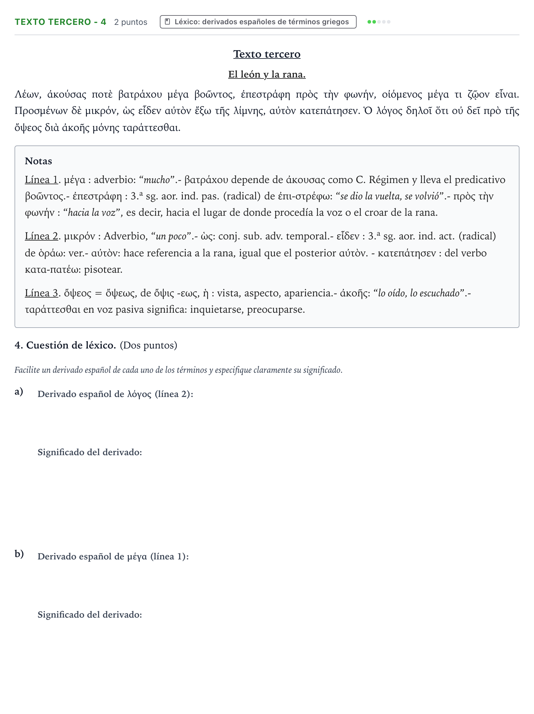 Enunciado: Ejercicio Texto tercero - 4 · Griego II PAU Aragón Extraordinaria 2023